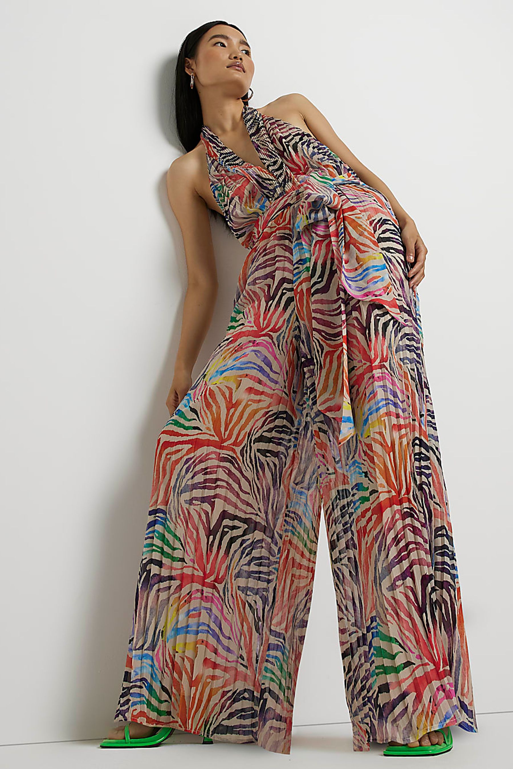 Buy River Island Orange Pleated Wide Leg Jumpsuit from the Next UK online shop