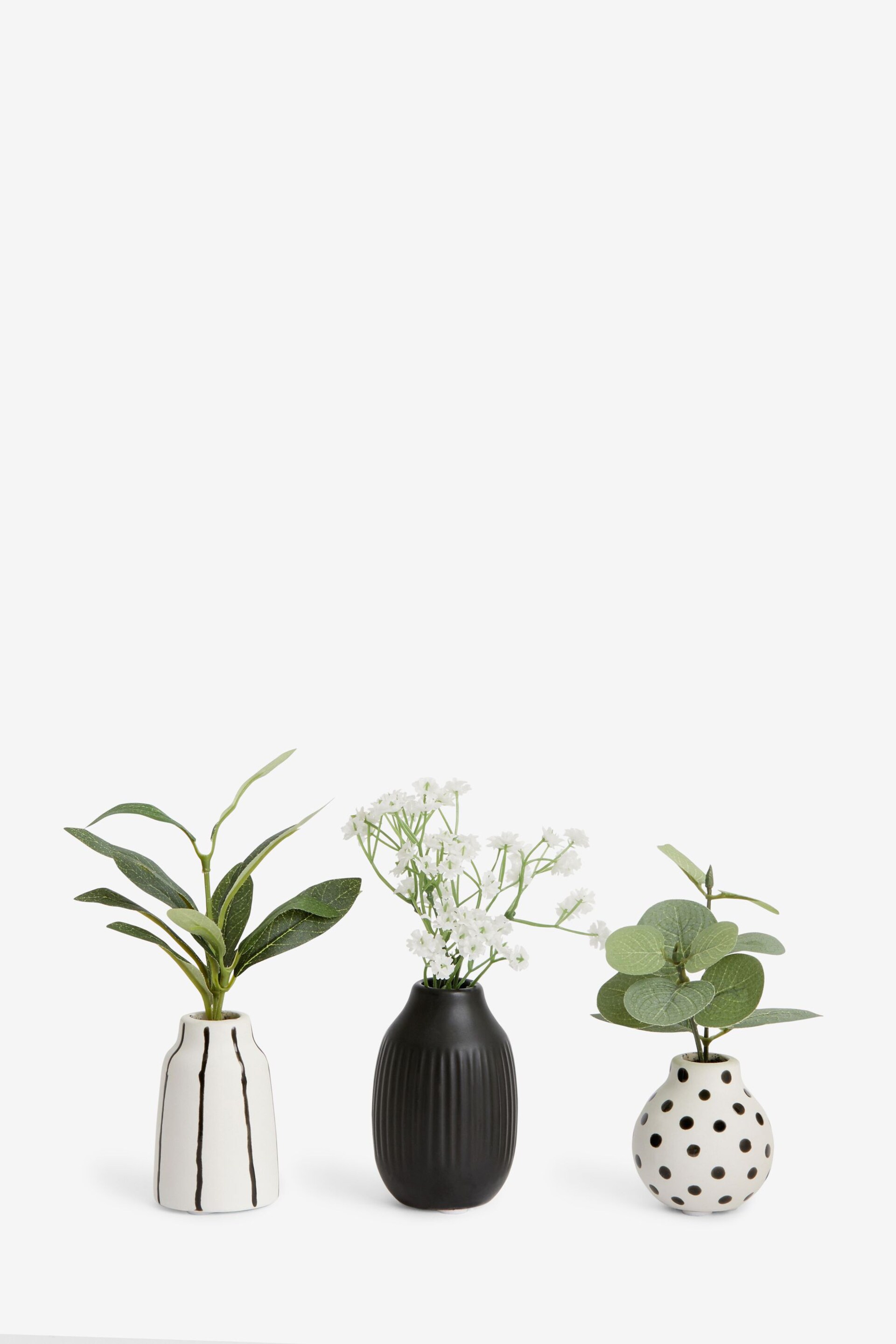 Set of 3 Green Artificial Plants In Monochrome Ceramic Pots - Image 2 of 3