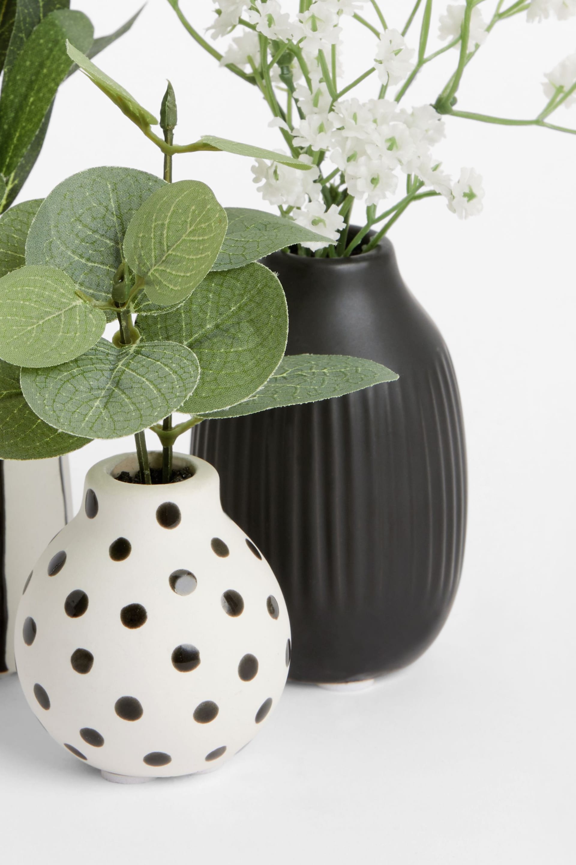 Set of 3 Green Artificial Plants In Monochrome Ceramic Pots - Image 3 of 3