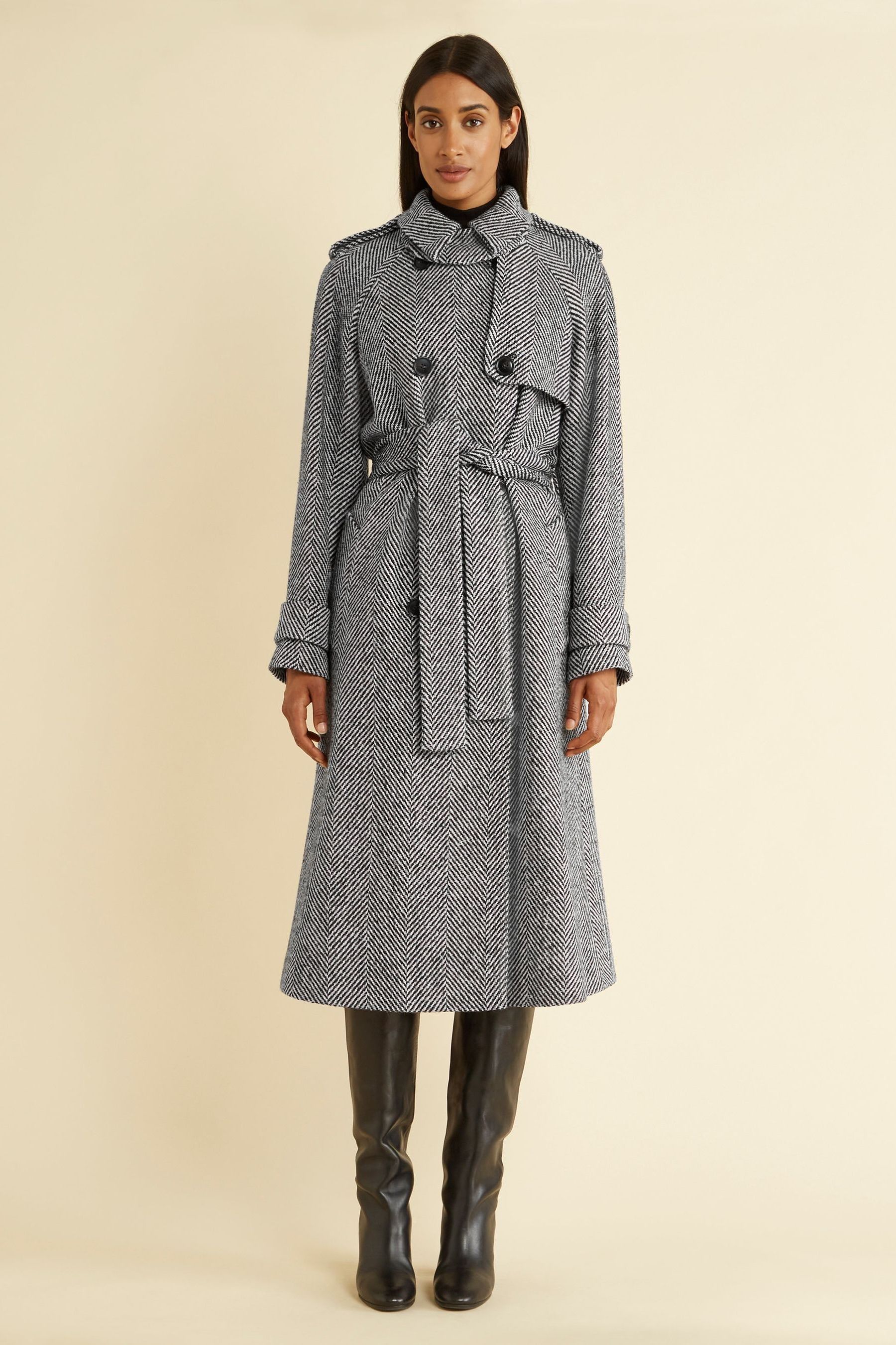 Buy Albaray Herringbone Black Coat from Next Luxembourg