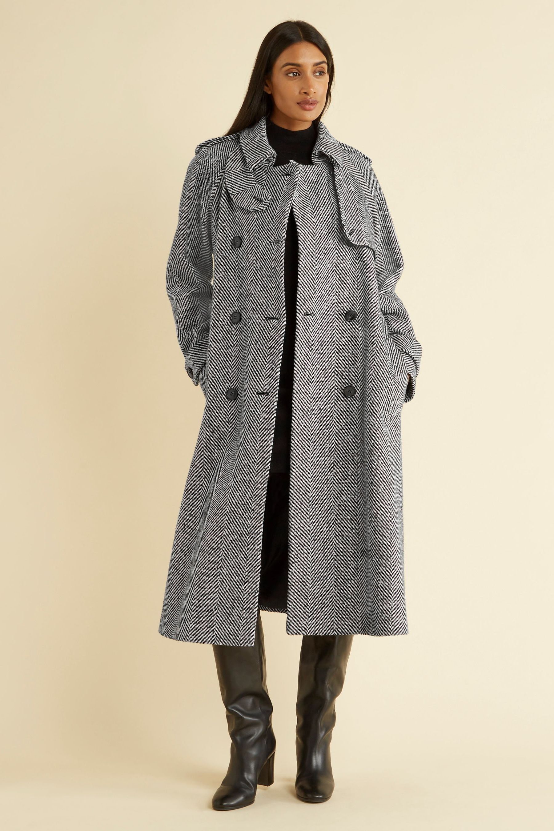 Buy Albaray Herringbone Black Coat from Next Luxembourg