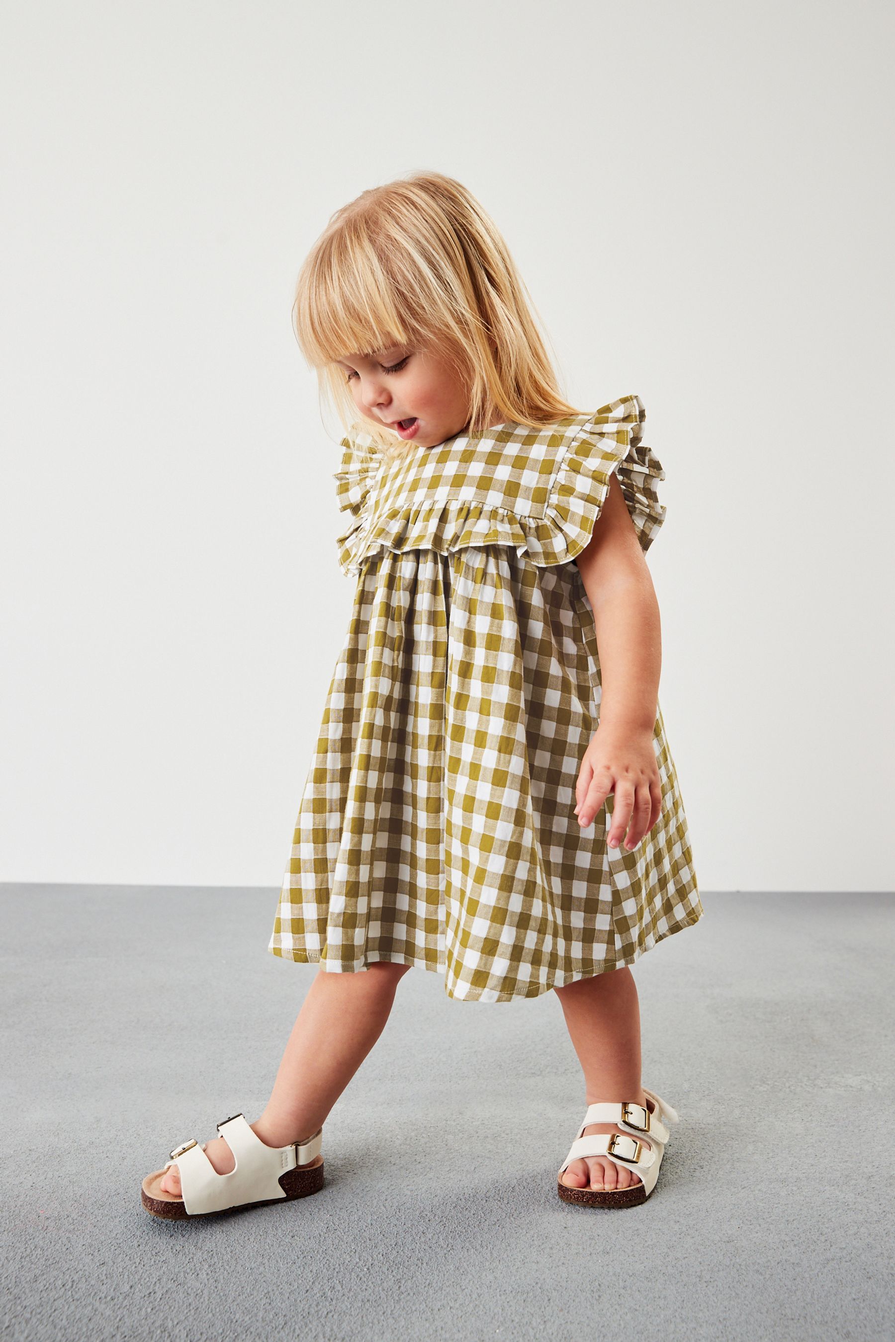 Gingham frill dress top