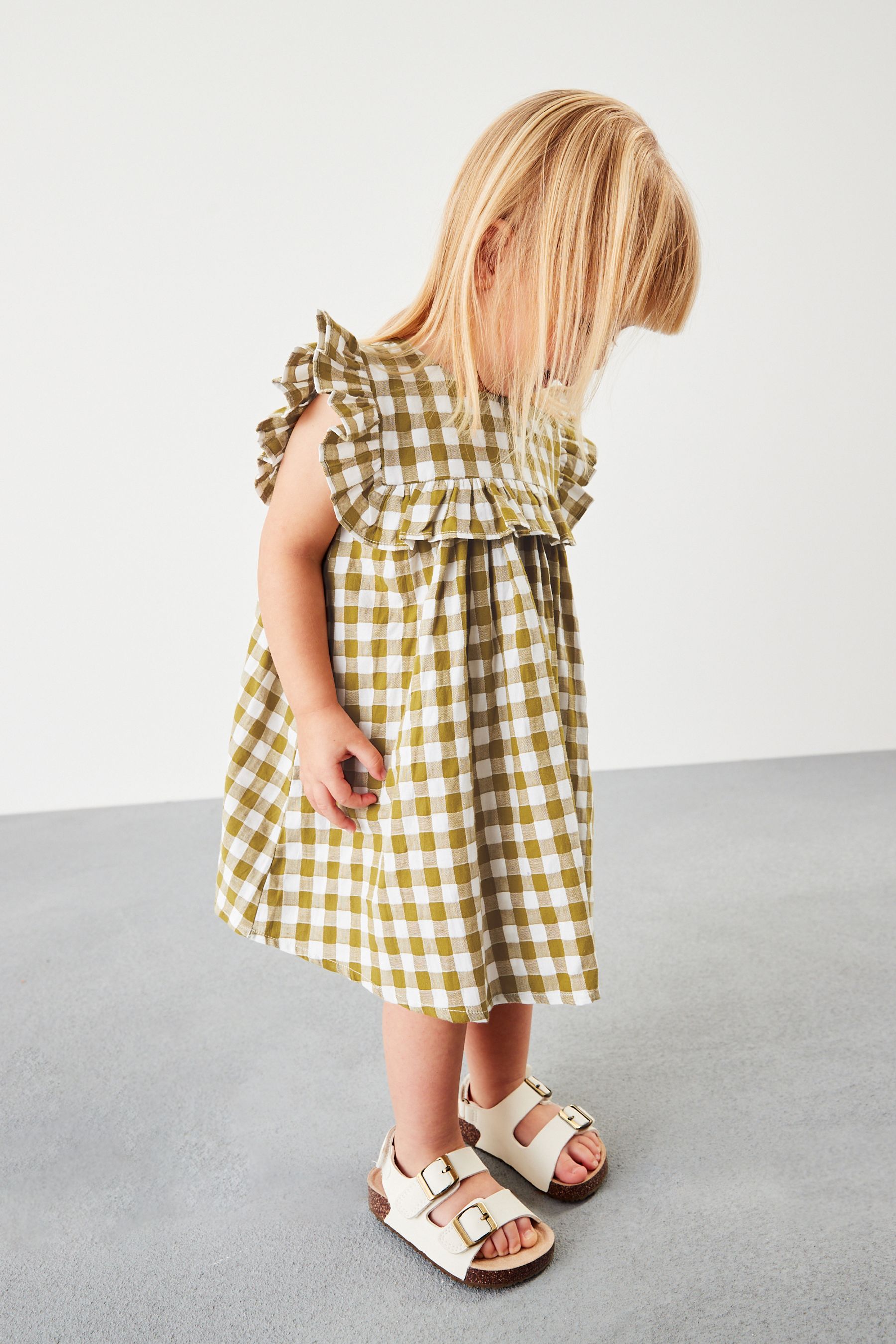 Buy Olive Green Gingham Frill Detail Dress 3mths 8yrs from Next Lithuania