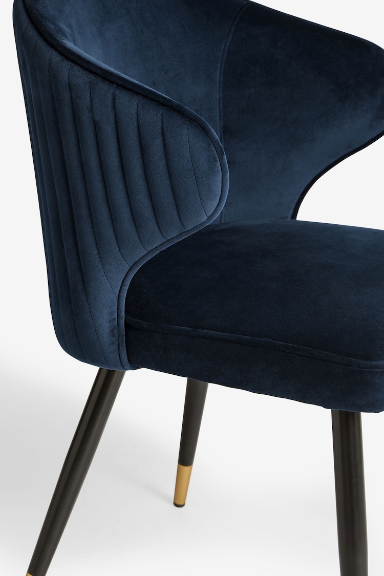 Set of 2 Soft Velvet Navy Blue Piano Arm Dining Chairs - Image 2 of 9