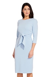 Adrianna Papell Blue Knit Crepe Tie Waist Sheath Dress - Image 1 of 3