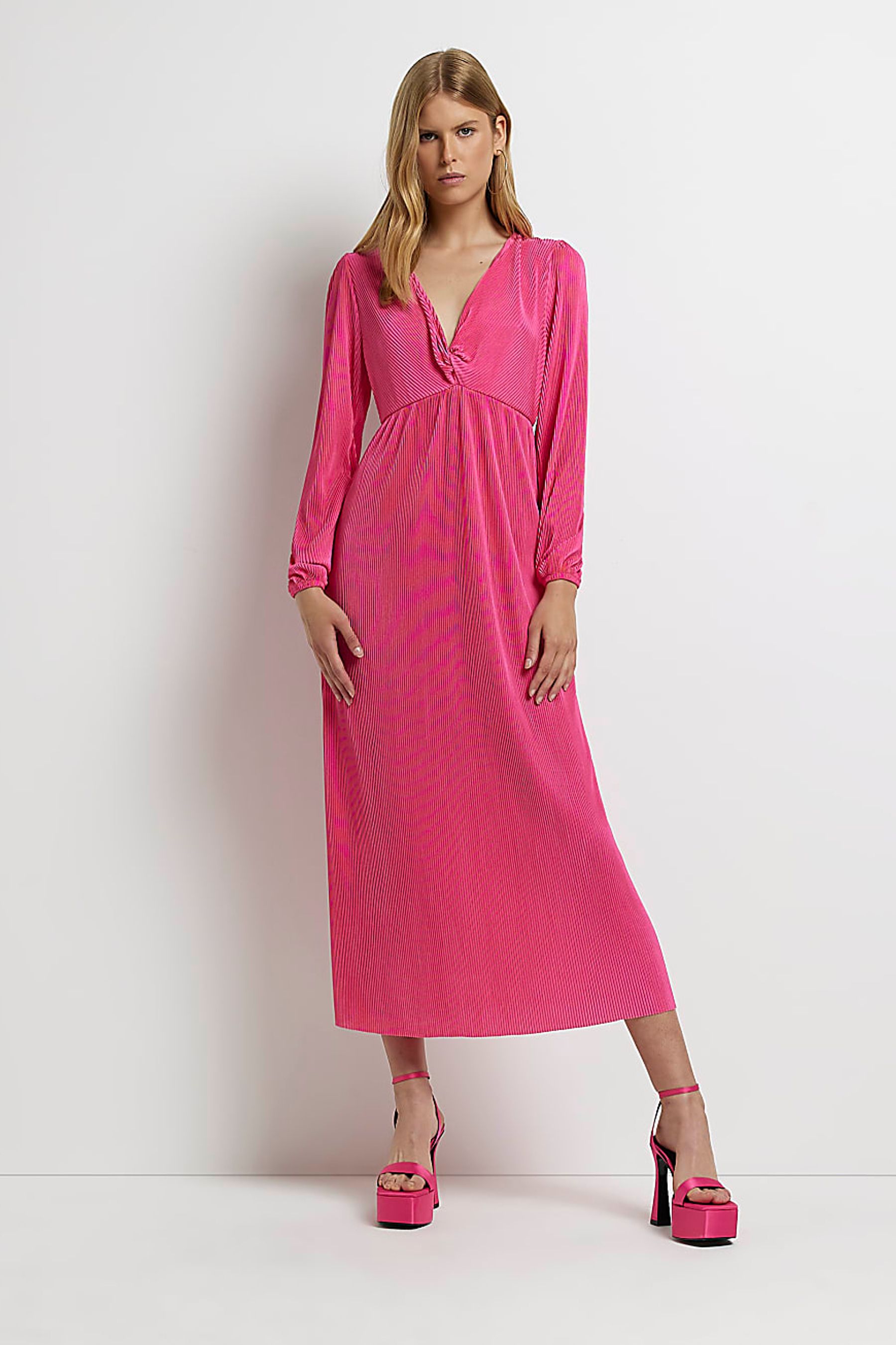 Buy River Island Pink Plisse Knot Front Midi Dress from Next Luxembourg