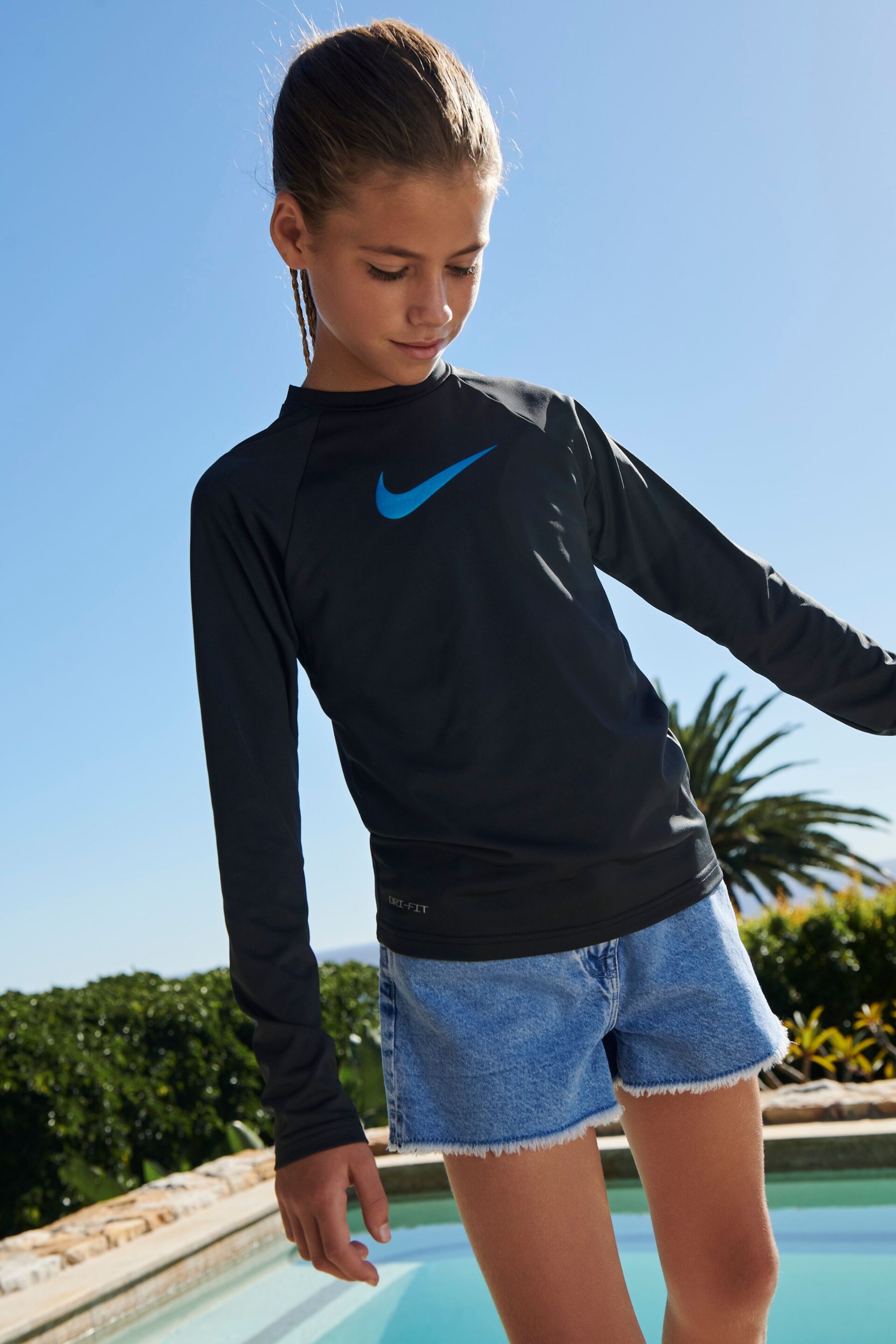 Nike Black Sun Safe Hydroguard Long Sleeved Swim Top - Image 1 of 7