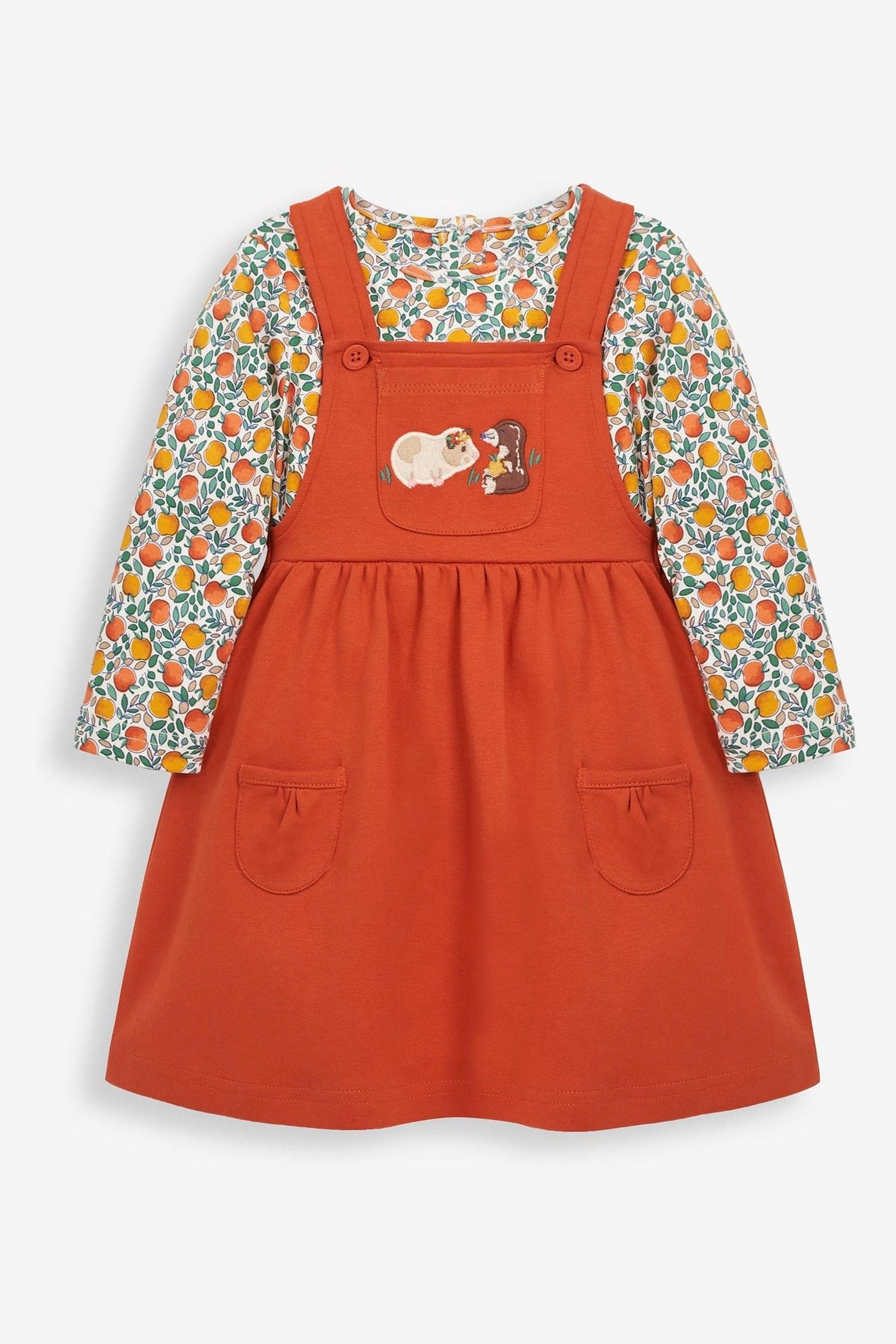 Buy JoJo Maman Bebe Rust 2 Piece Guinea Pig Pocket Pinny Dress Top Set with Pet in Pocket from the Next UK online shop