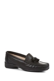 Pavers Wide Fit Black Leather Loafers With Tassel - Image 2 of 5