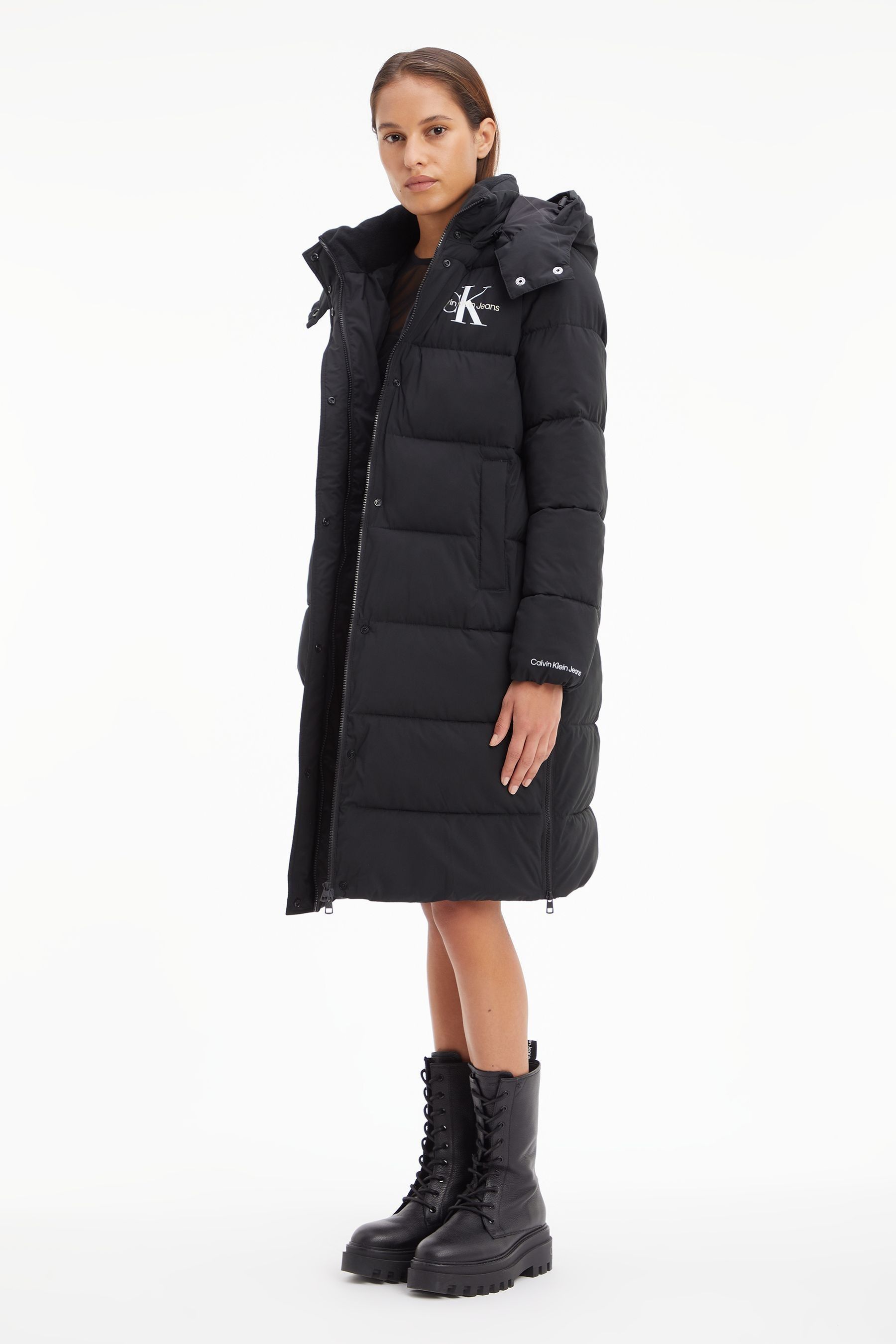 Buy Calvin Klein Jeans Black Monologo Long Puffer Jacket from Next Luxembourg