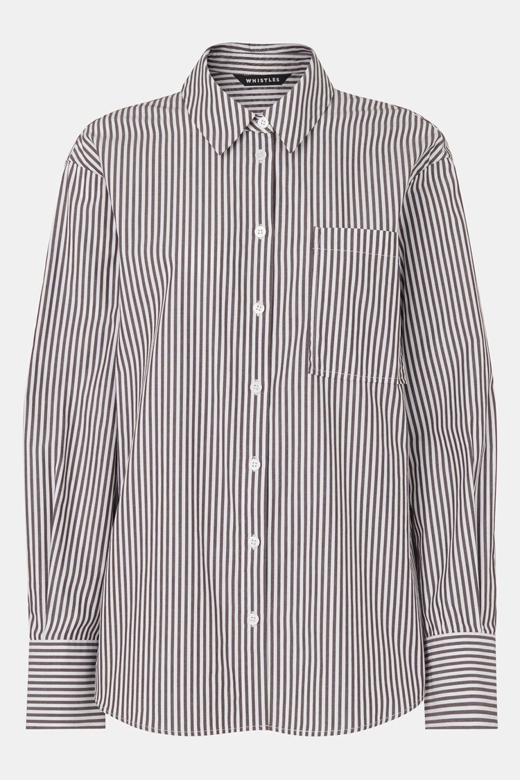 Whistles Black Relaxed Fit 100% Cotton Stripe Shirt - Image 5 of 5