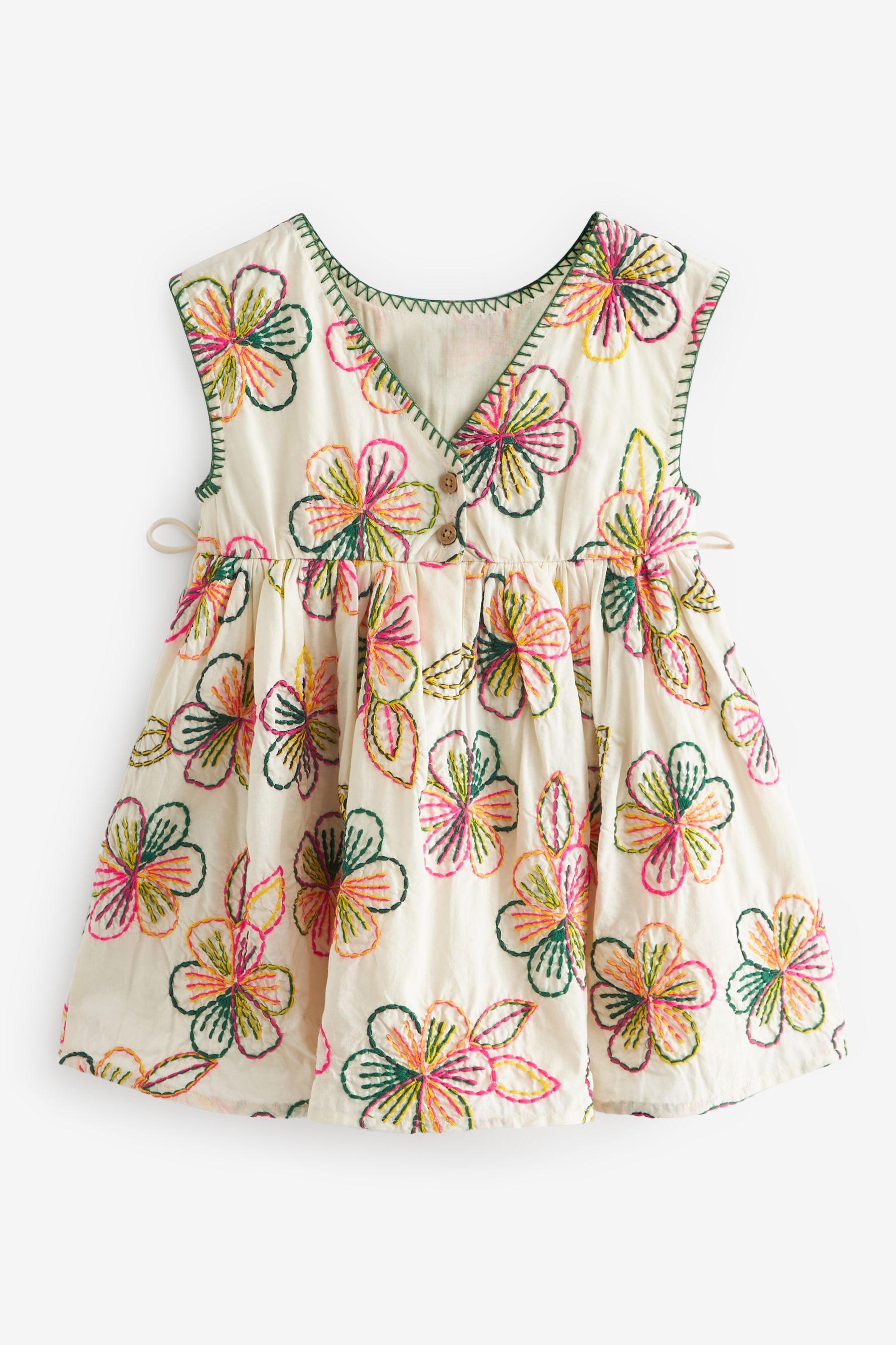 Buy Pink Green Embroidered Cotton Dress 3mths 8yrs from Next Luxembourg