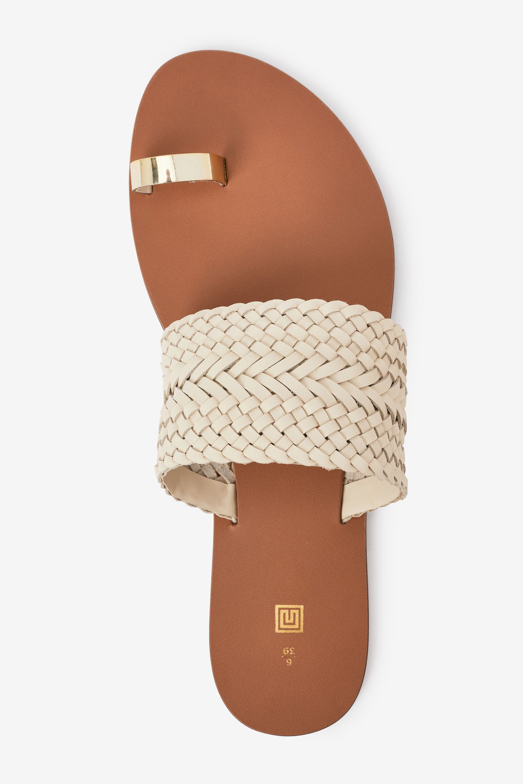 Buy Cream Leather Woven Toe Loop Sandals from Next Luxembourg