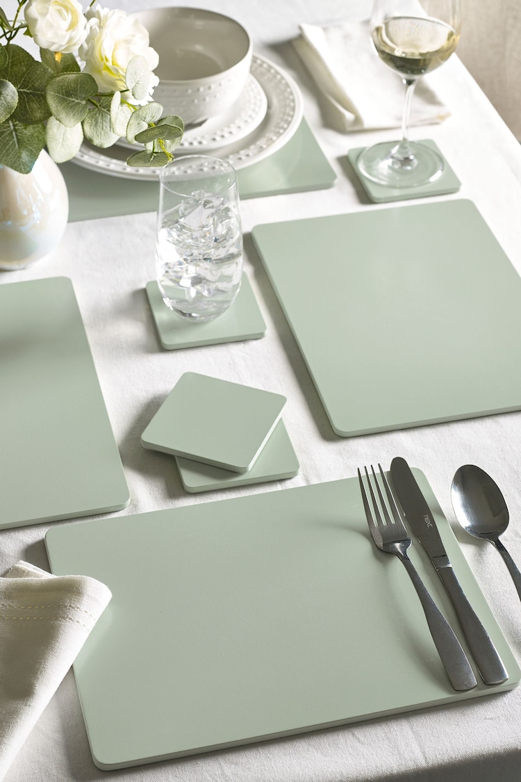 Set of 4 Sage Green Placemats and Coasters - Image 1 of 4