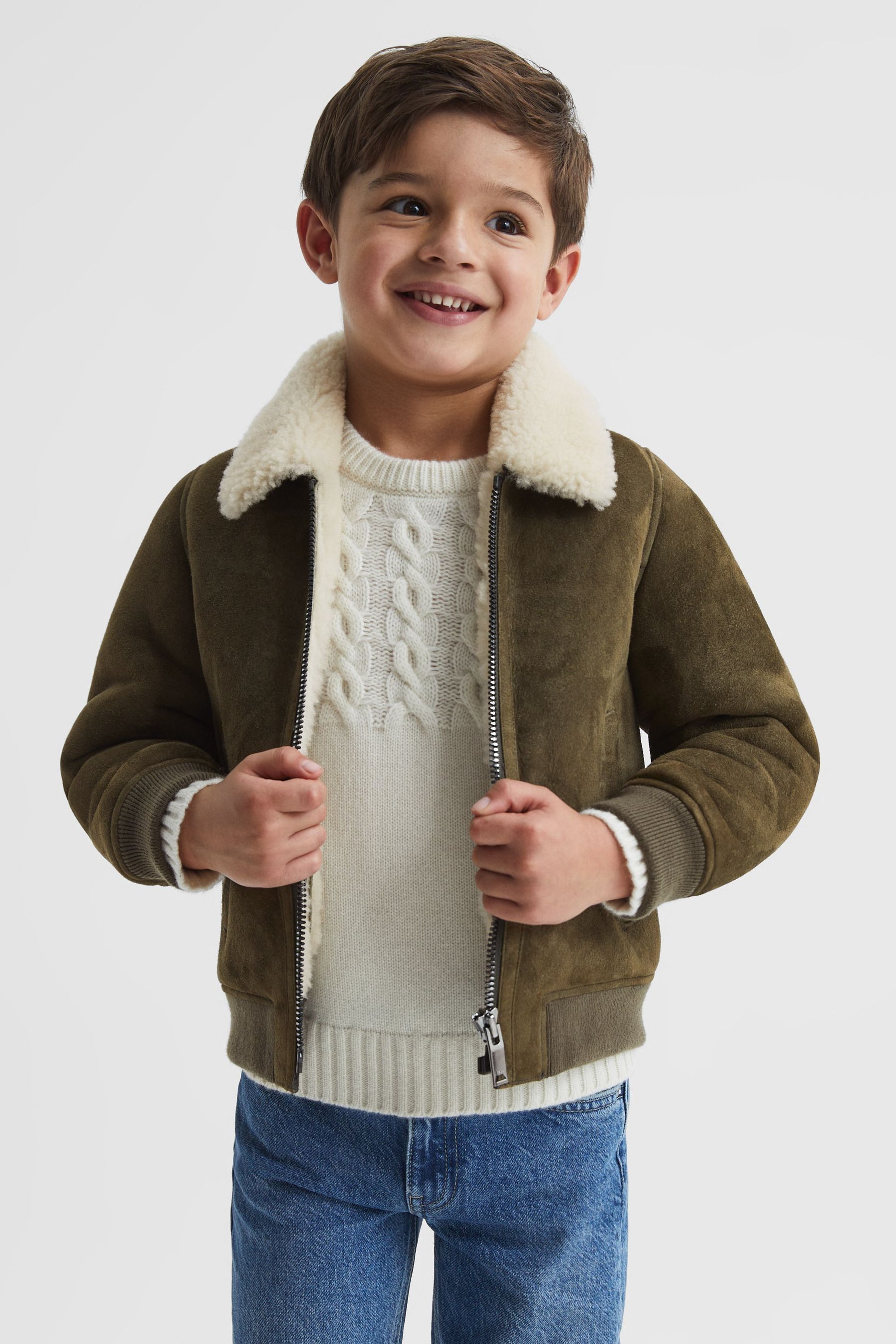 Khaki shearling jacket shop