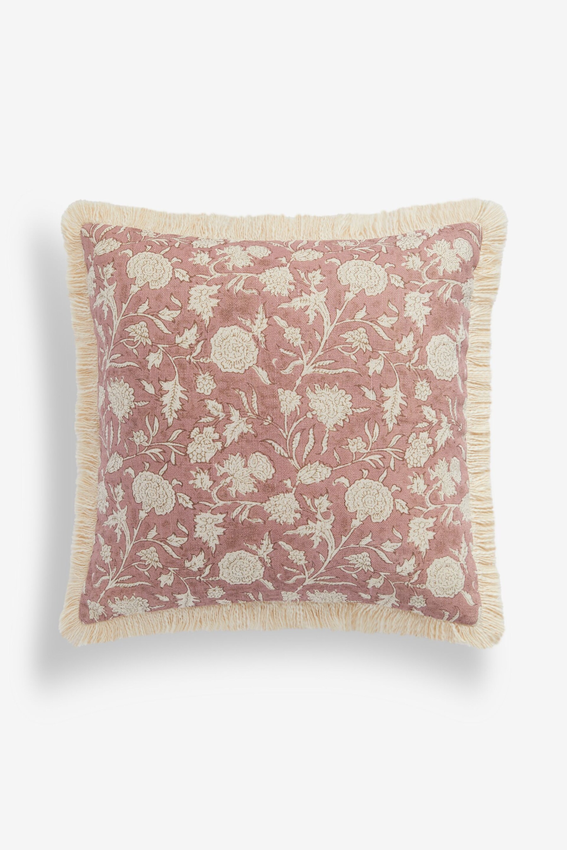 Rose Pink Floral Printed 43 x 43cm Fringe Cushion - Image 4 of 6