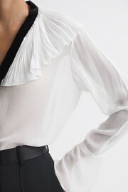 Reiss Cream/Black Azariah Sheer Ruffle Velvet Tie-Neck Blouse - Image 4 of 5
