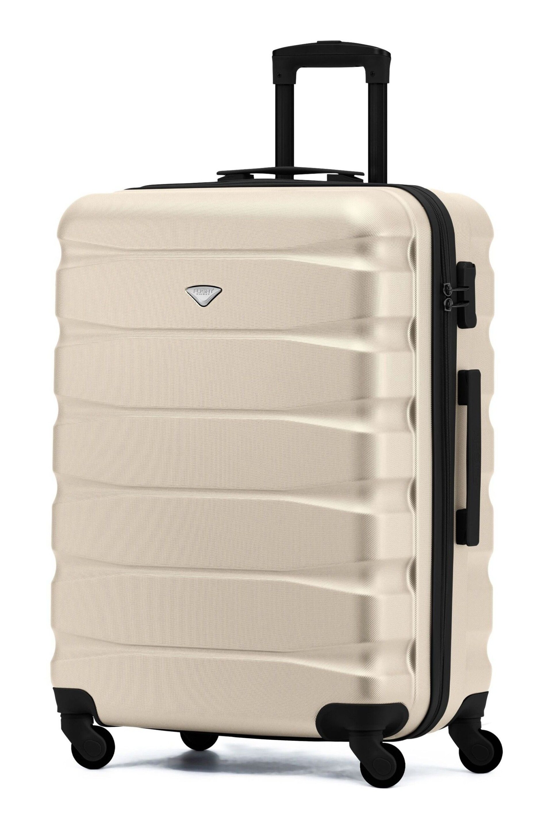 Flight Knight Cream/Black Medium Hardcase Lightweight Check In Suitcase With 4 Wheels - Image 1 of 8