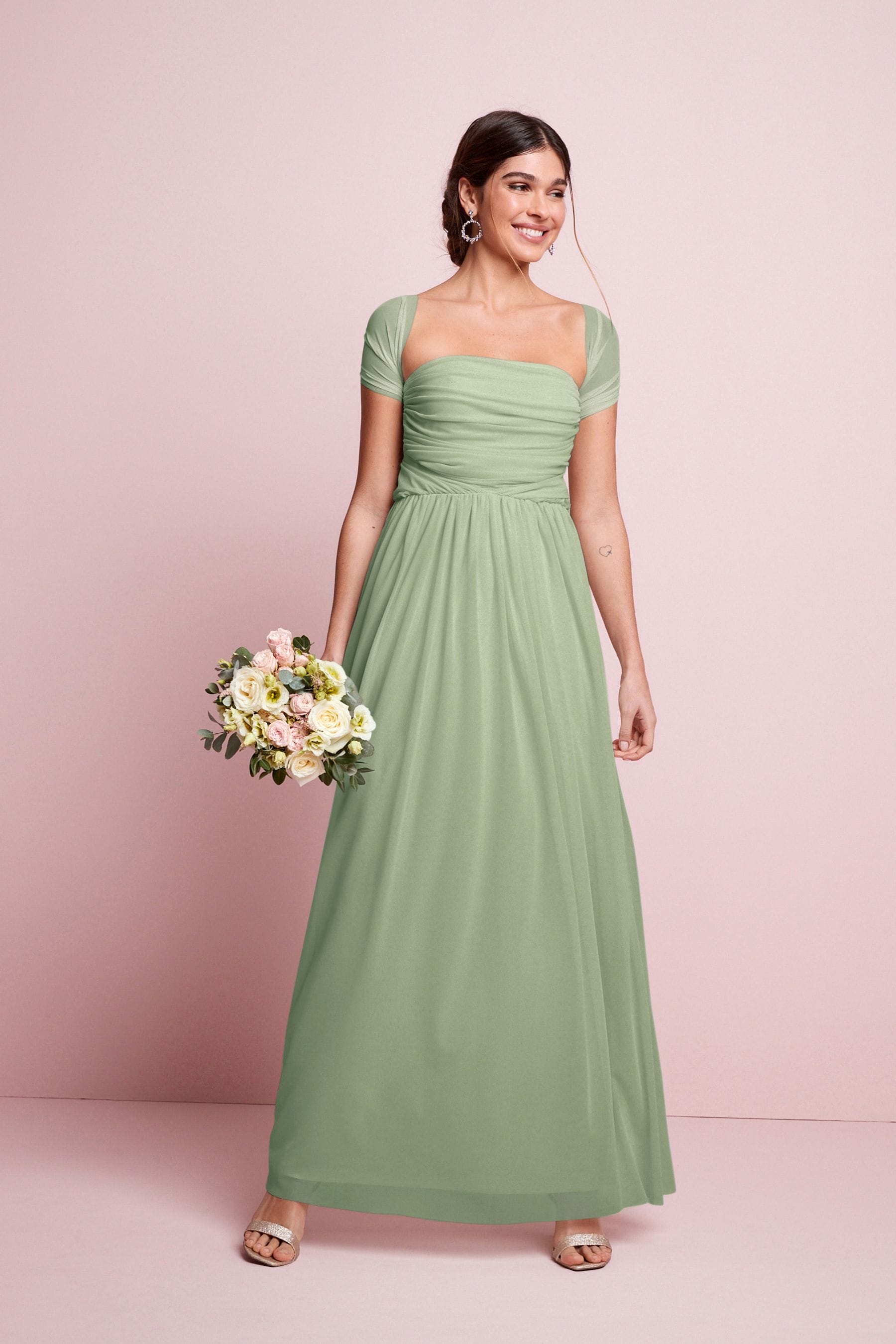 Buy Sage Green Mesh Multiway Bridesmaid Wedding Maxi Dress from Next Luxembourg