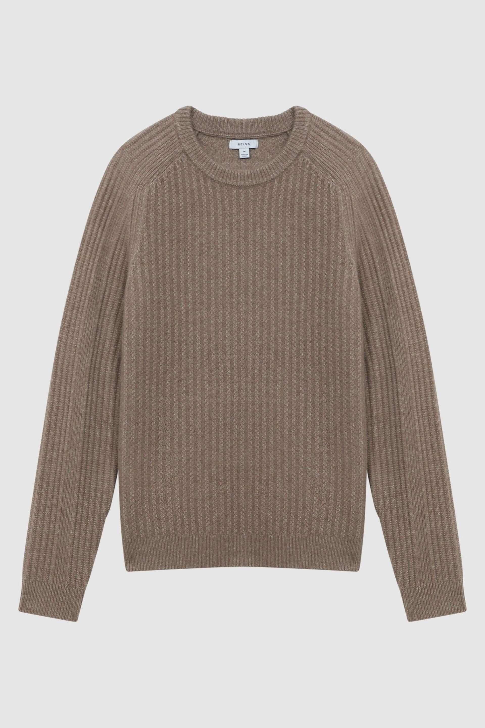 Reiss Mouse Melange Millerson Wool-Cotton Textured Crew Neck Jumper - Image 2 of 5