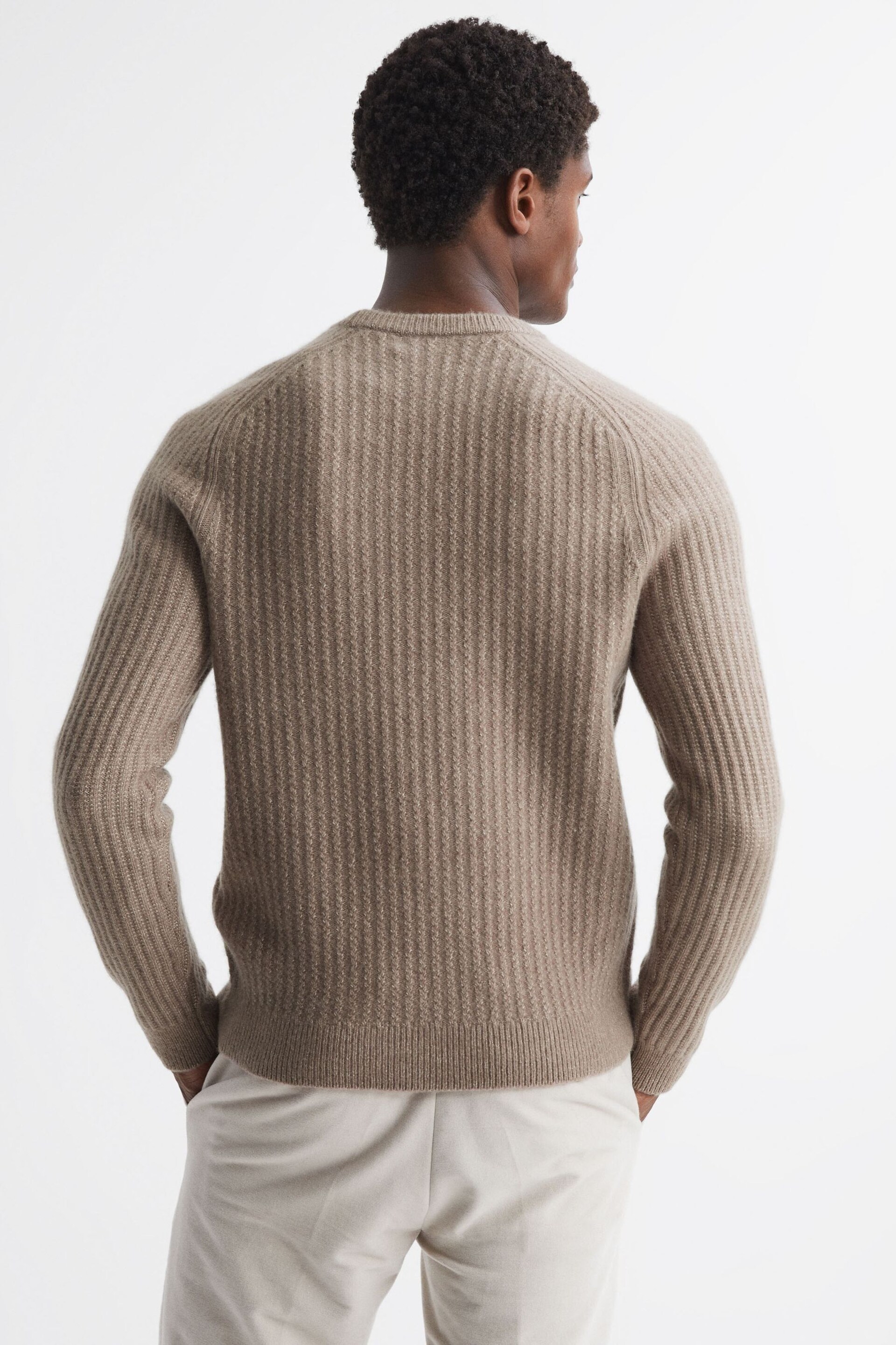 Reiss Mouse Melange Millerson Wool-Cotton Textured Crew Neck Jumper - Image 5 of 5