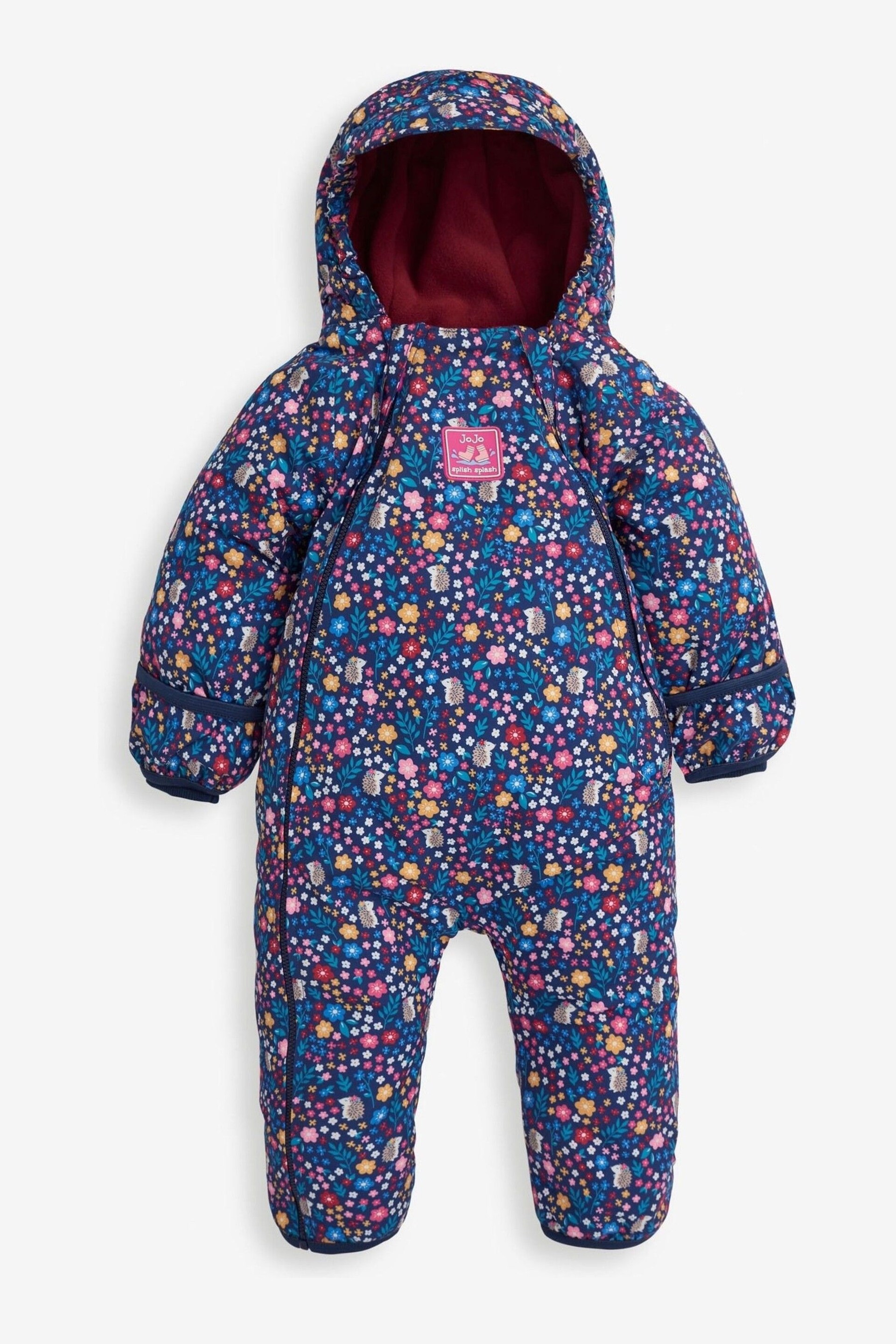 JoJo Maman Bébé Navy Woodland Waterproof Fleece Lined Puddlesuit - Image 4 of 10