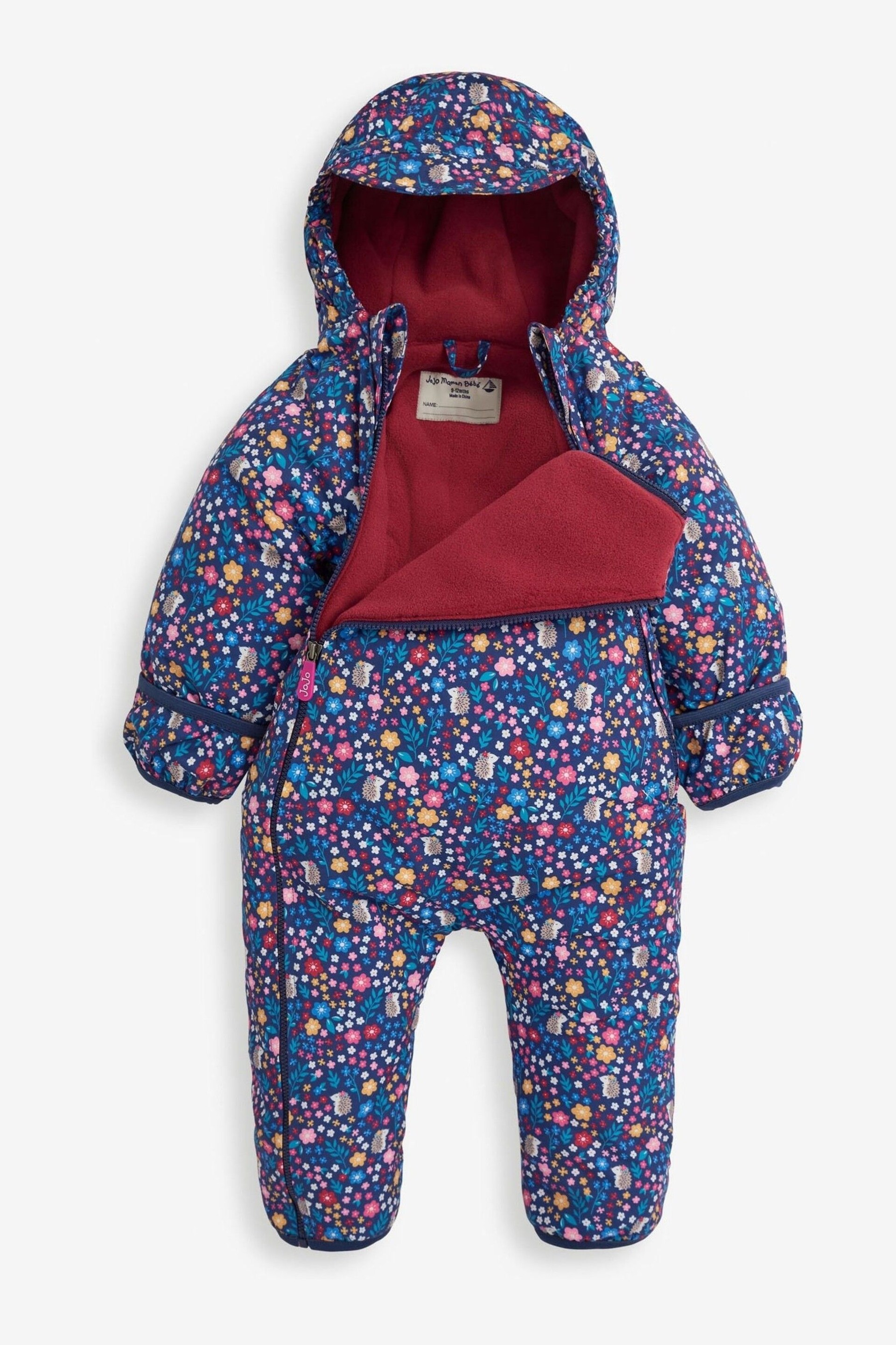 JoJo Maman Bébé Navy Woodland Waterproof Fleece Lined Puddlesuit - Image 5 of 10