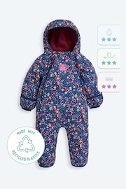 JoJo Maman Bébé Navy Woodland Waterproof Fleece Lined Puddlesuit - Image 8 of 10