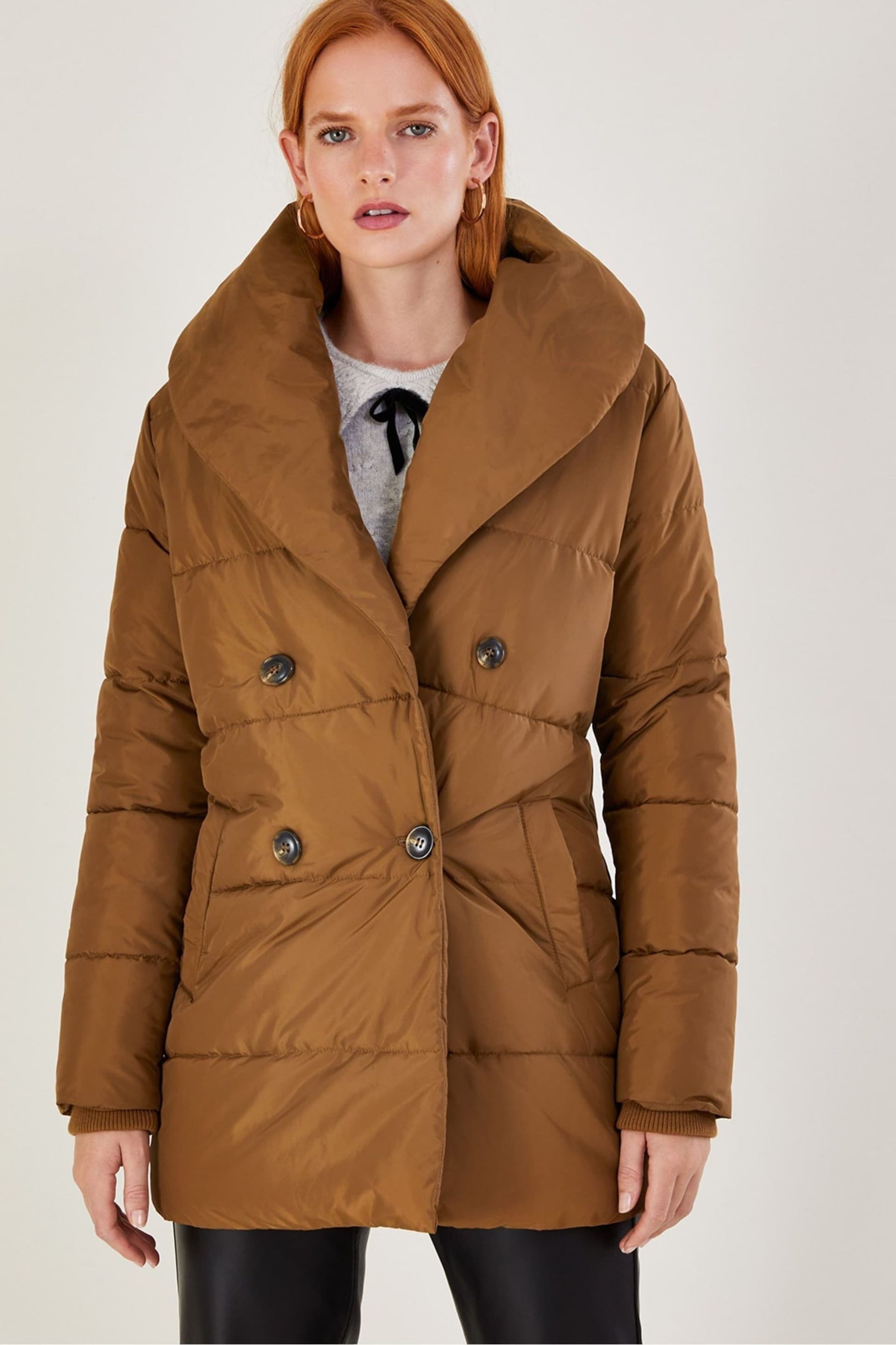 Monsoon Brown Shawl Collar Shannon Padded Coat - Image 1 of 4