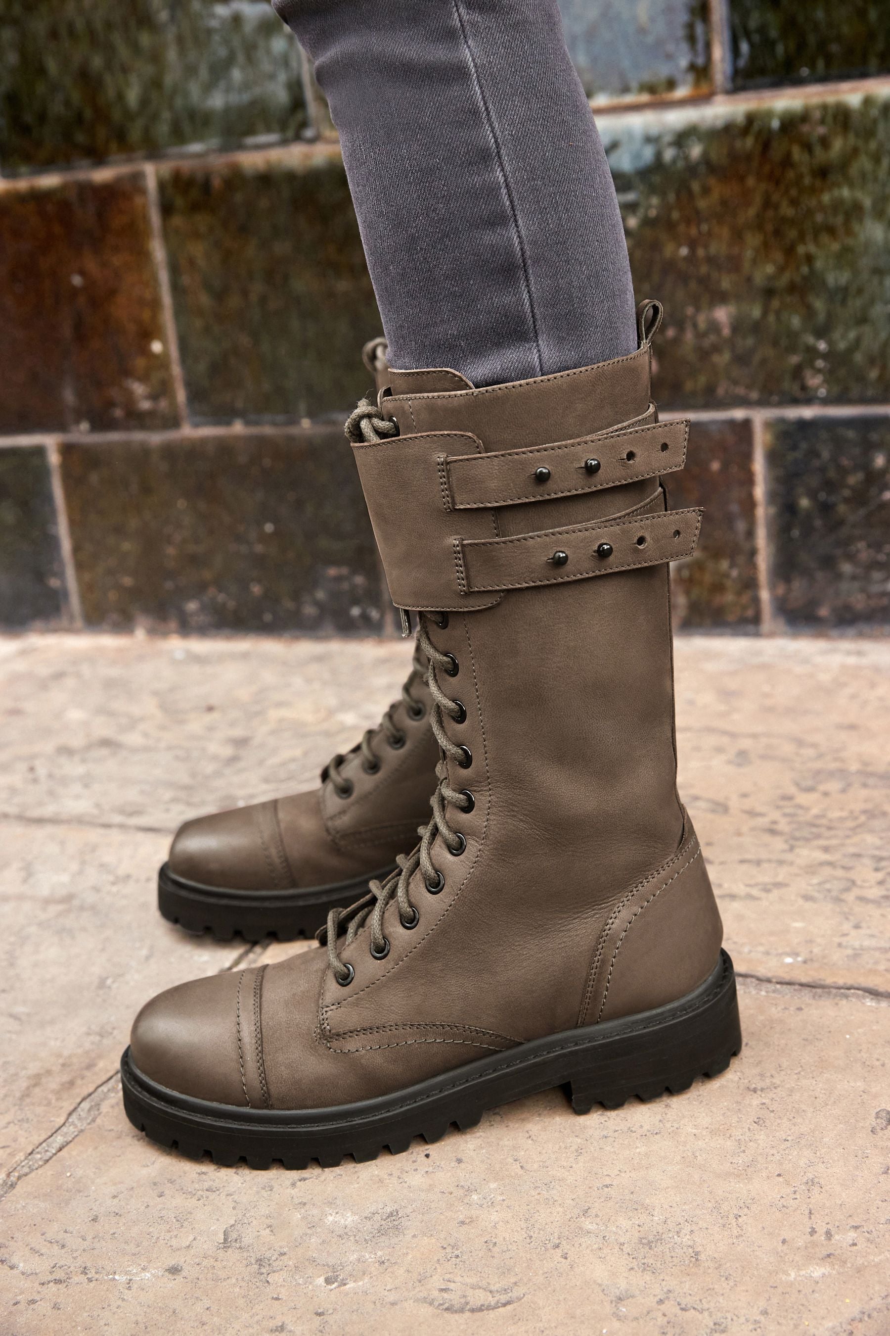 Buy Brown Forever Comfort Lace Up Knee High Boots from Next Luxembourg
