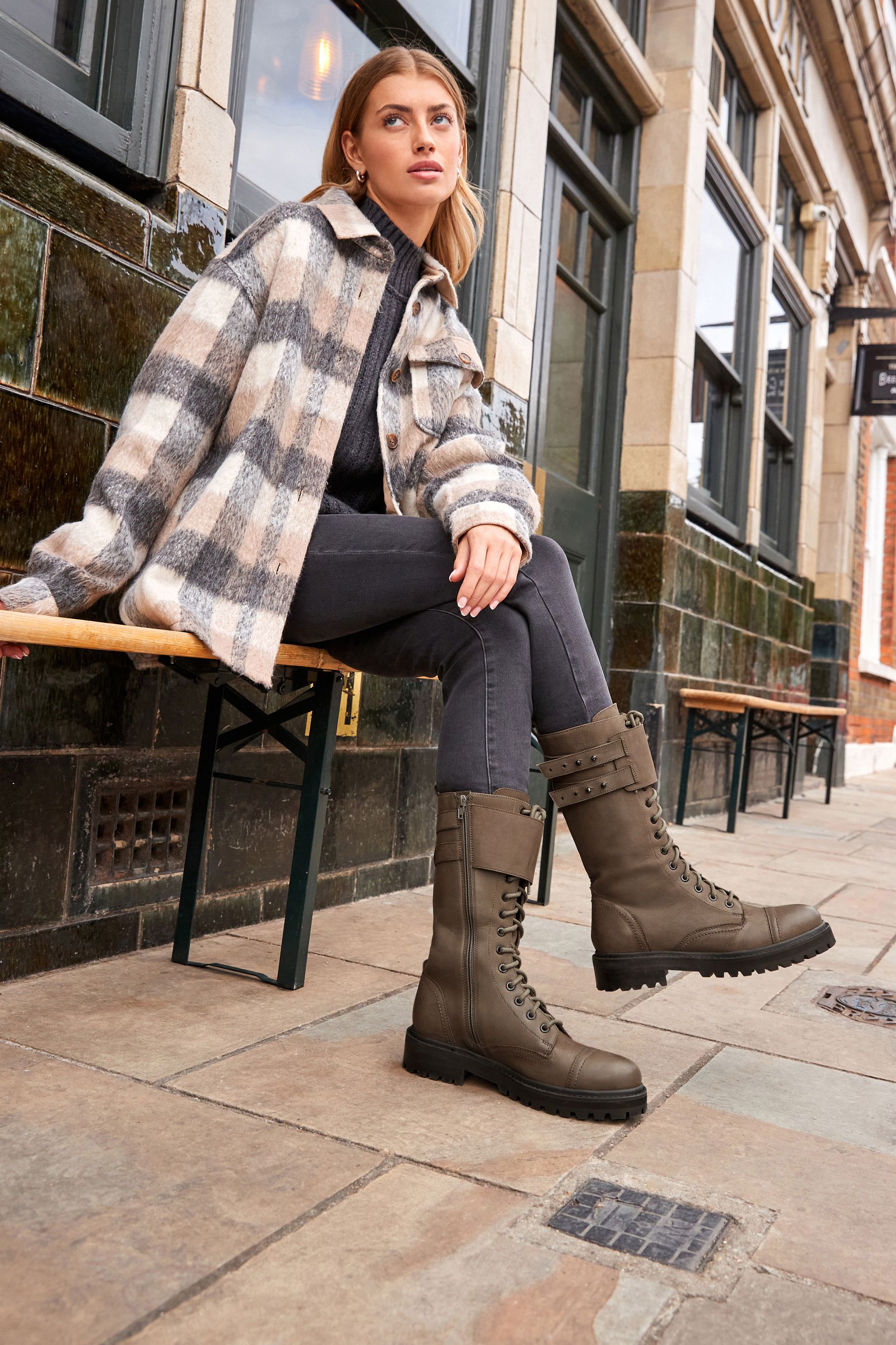 Buy Brown Forever Comfort Lace Up Knee High Boots from Next Luxembourg