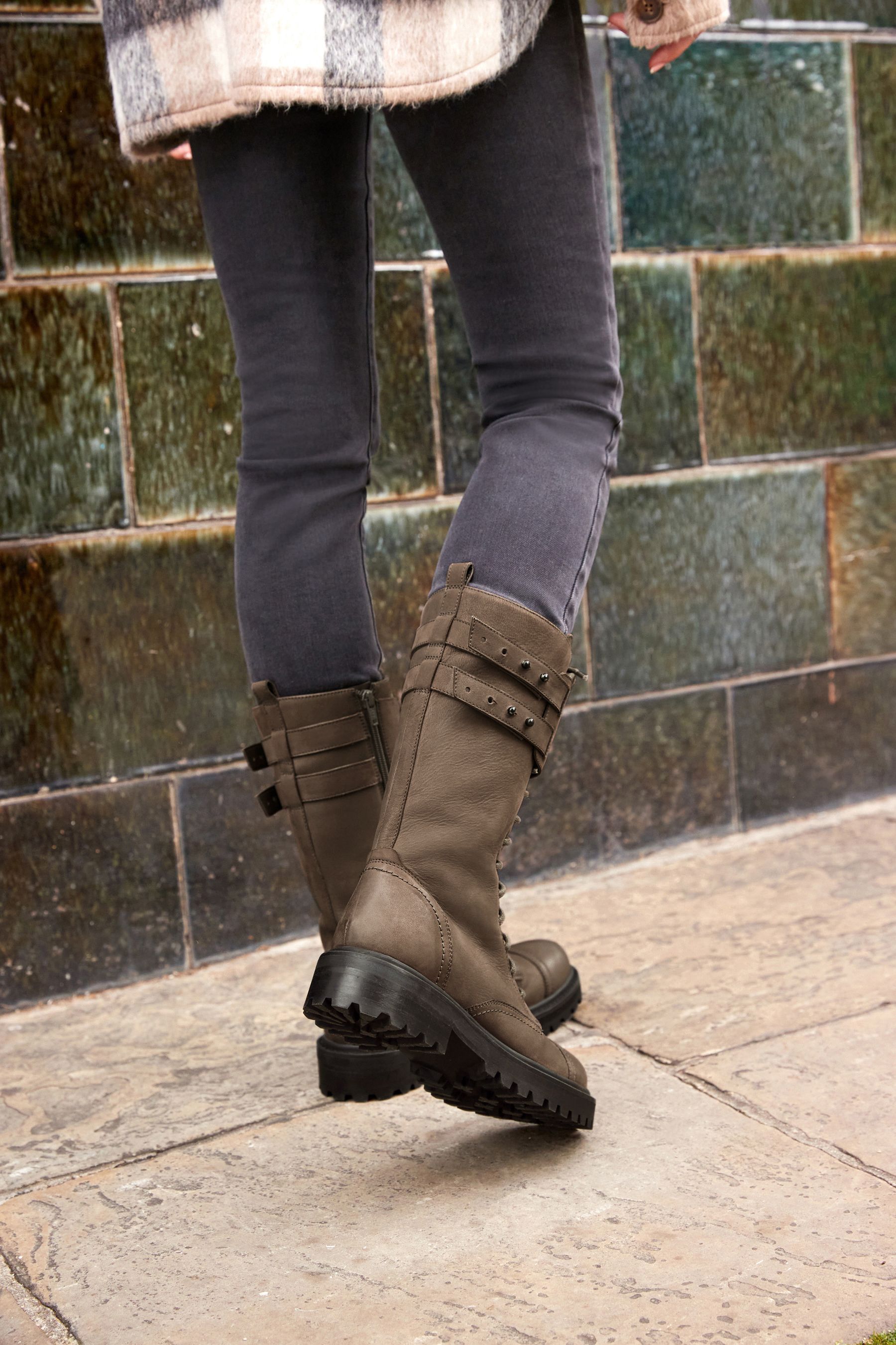 Lace up knee high boots womens hot sale