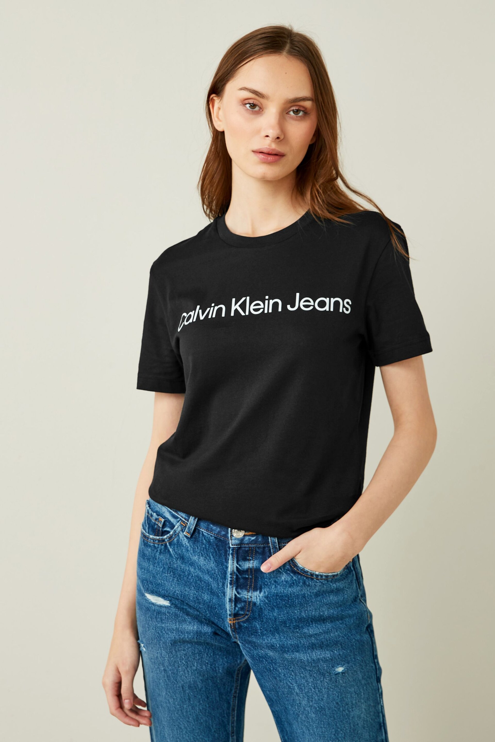 Calvin Klein Jeans Institutional Black Logo Slim T-Shirt - Image 1 of 4