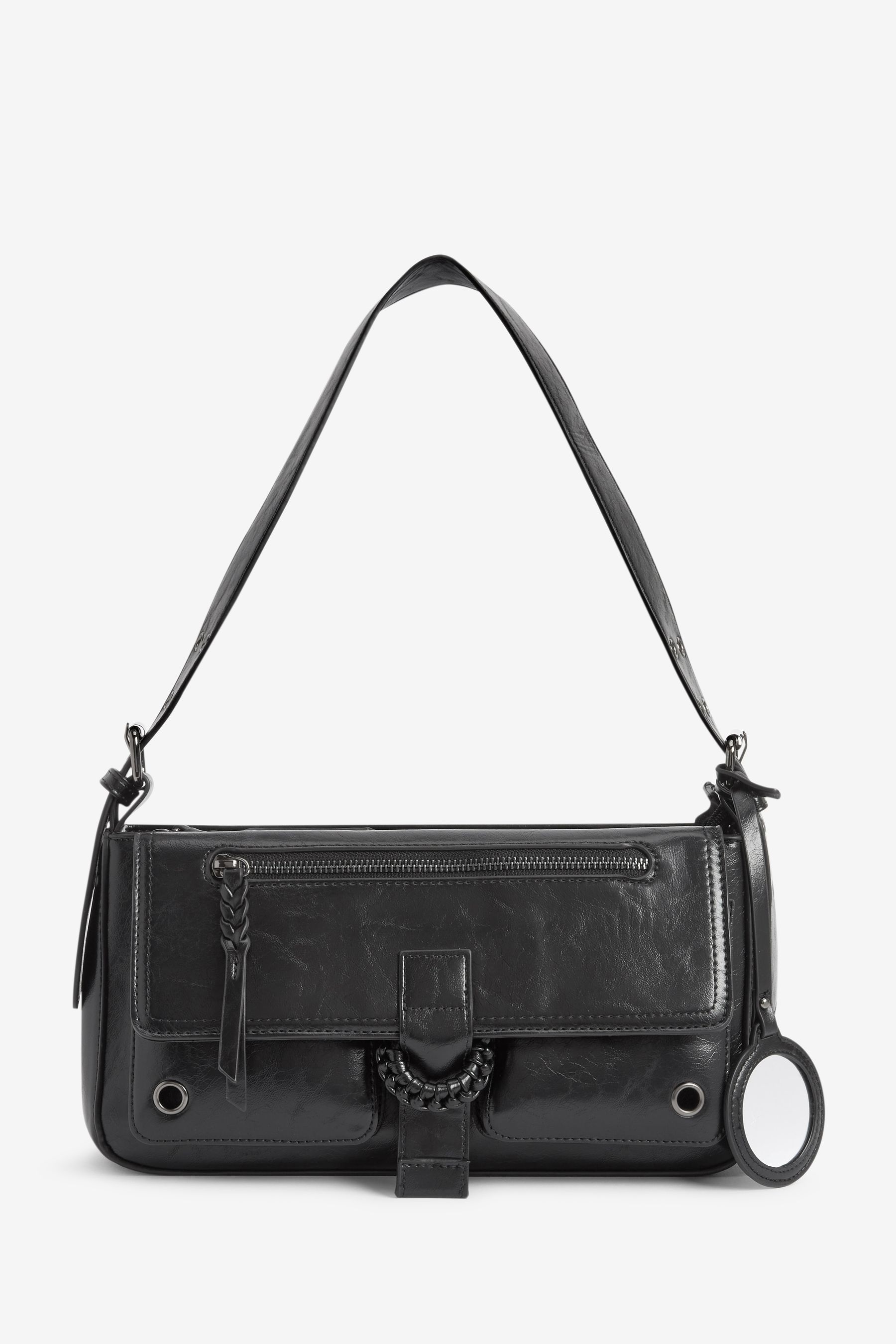 Black shoulder baguette bag outlet