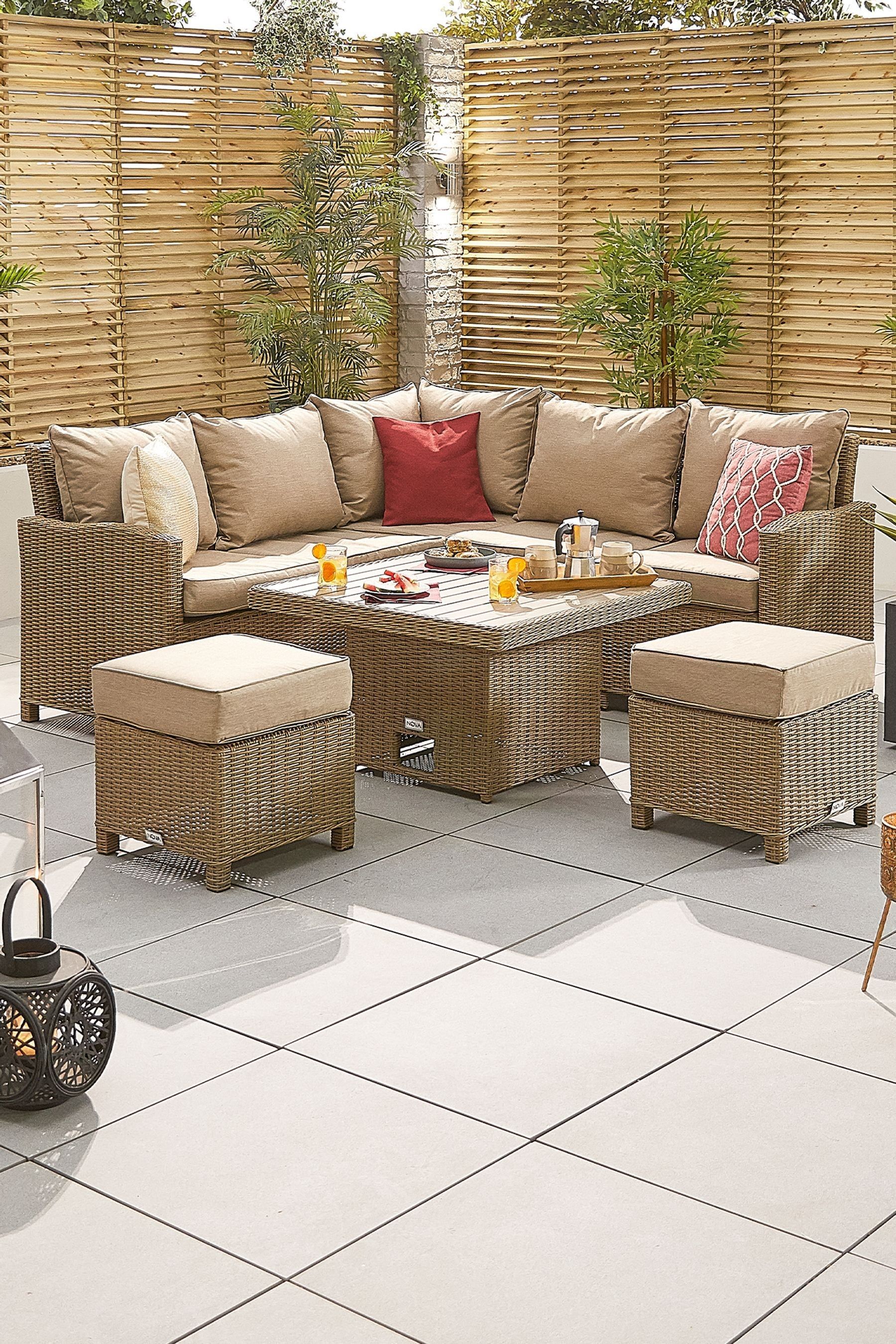 Buy Nova Outdoor Living Grey Rattan Effect Compact Corner Garden sofa Dining Set with Rising Table from the Next UK online shop