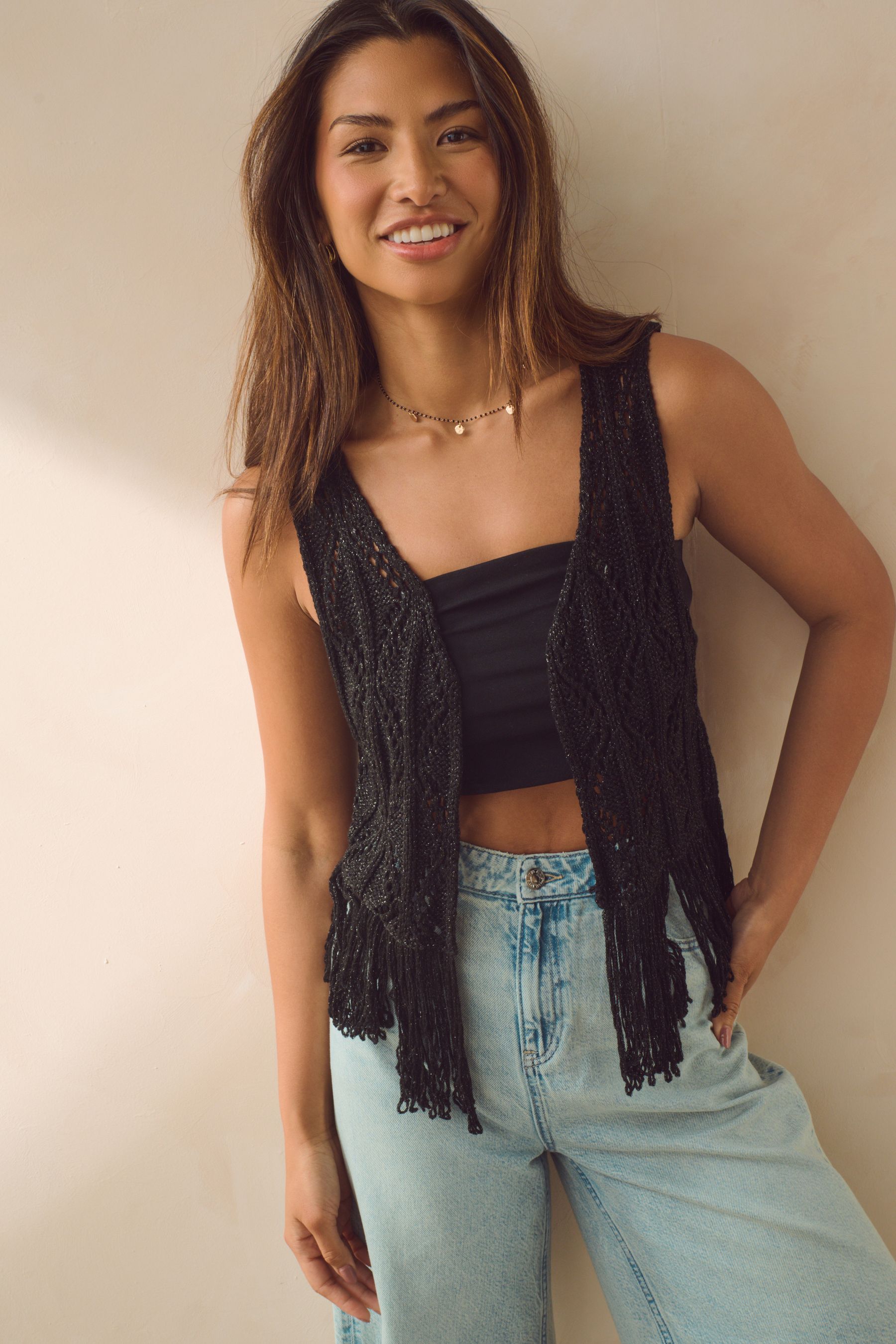Ladies fringed waistcoat hot sale