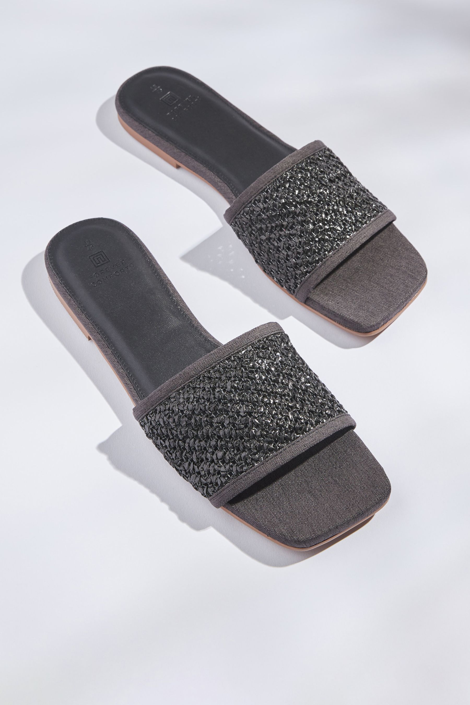 Buy Black Forever Comfort Linen Mules from Next Luxembourg