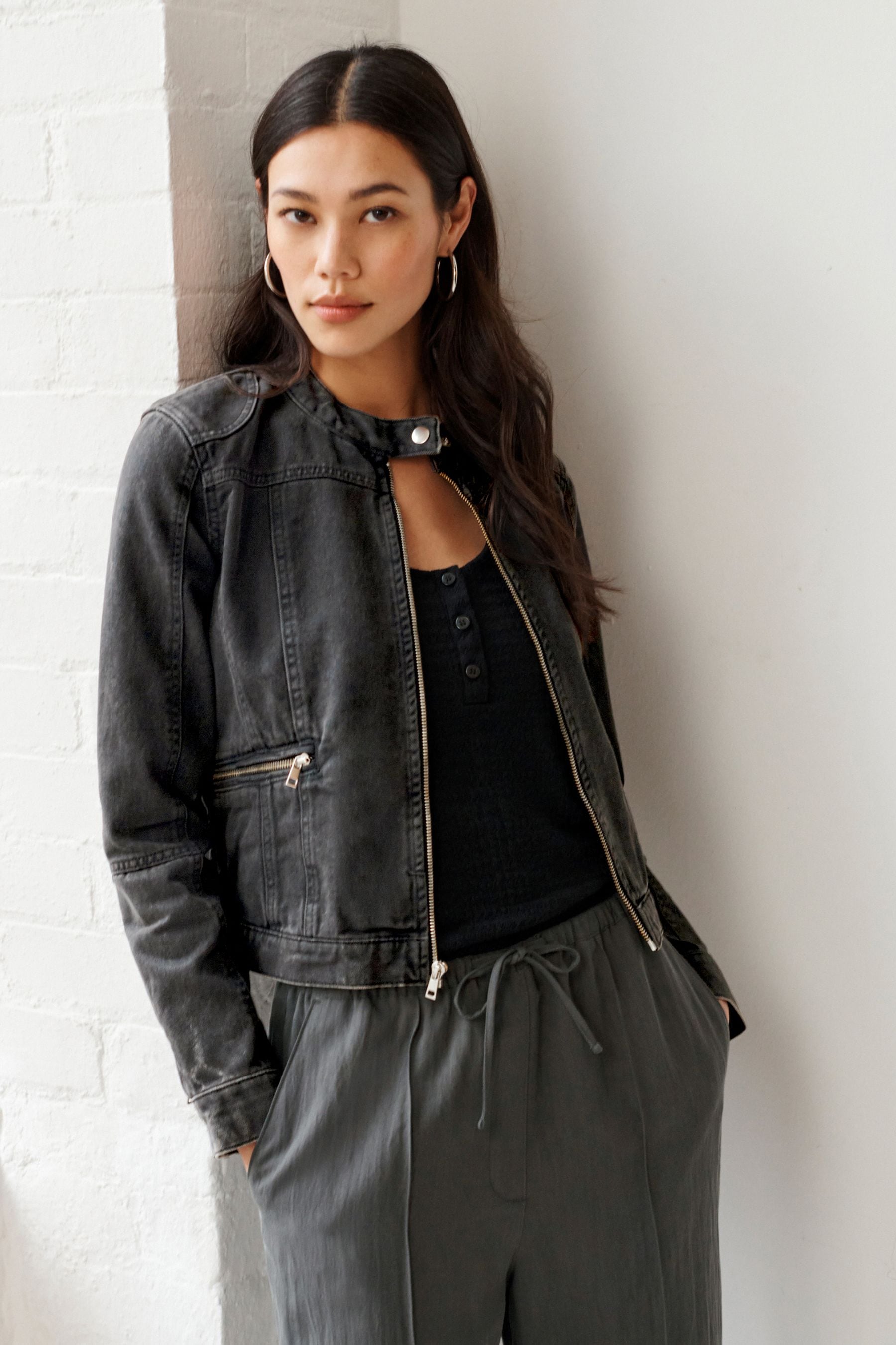 Ladies cotton biker jacket online