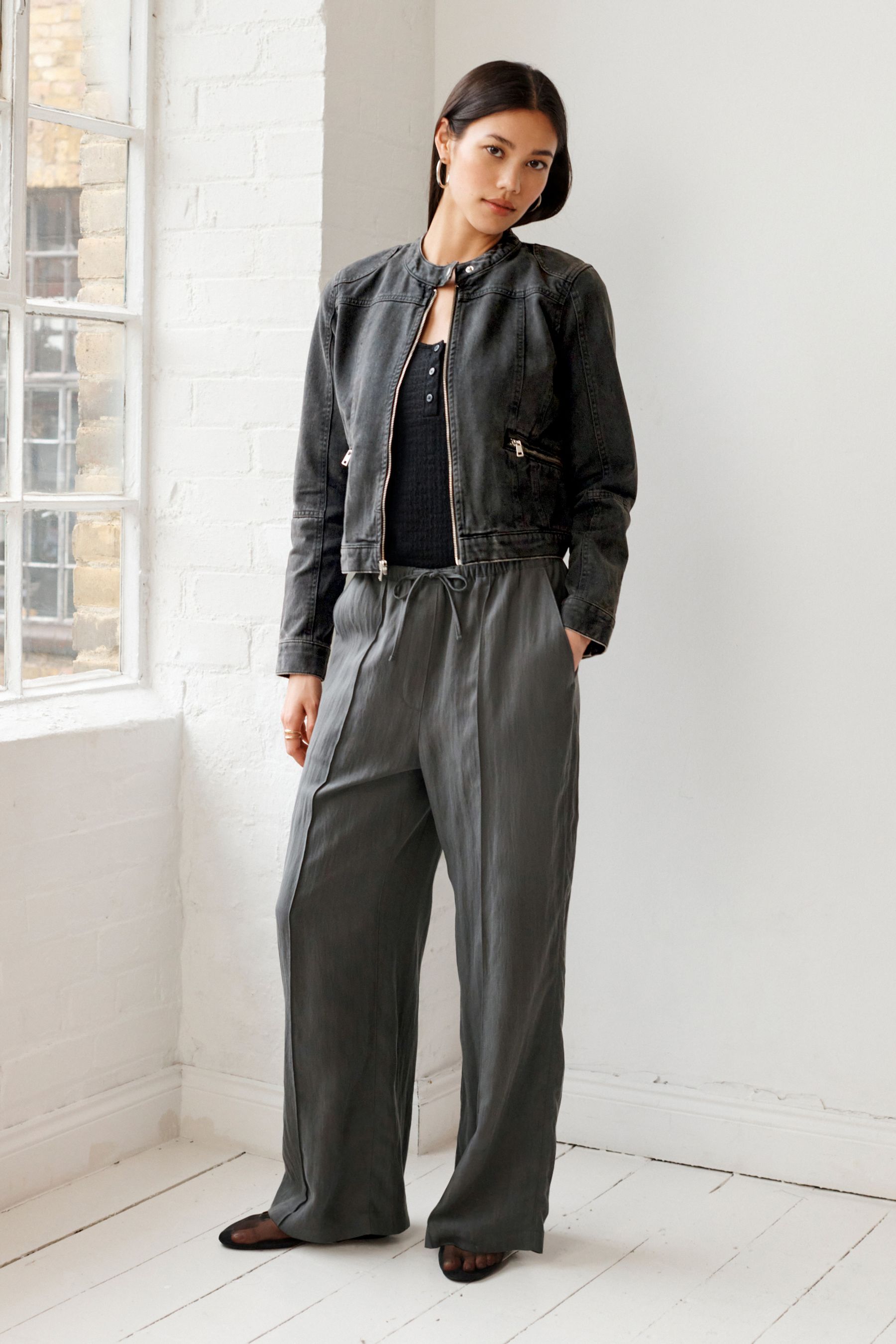 Buy Washed Black Cotton Biker Jacket from Next Luxembourg