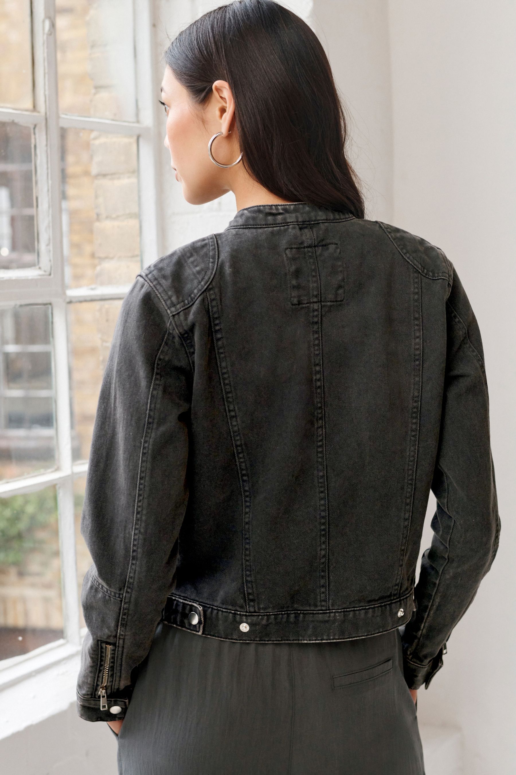 Leather jacket with cotton sleeves top