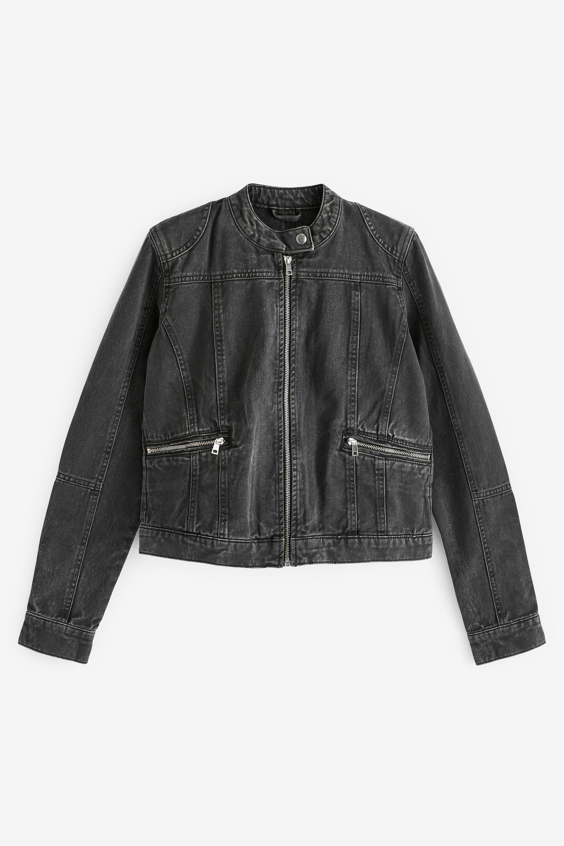 Buy Washed Black Cotton Biker Jacket from Next Luxembourg