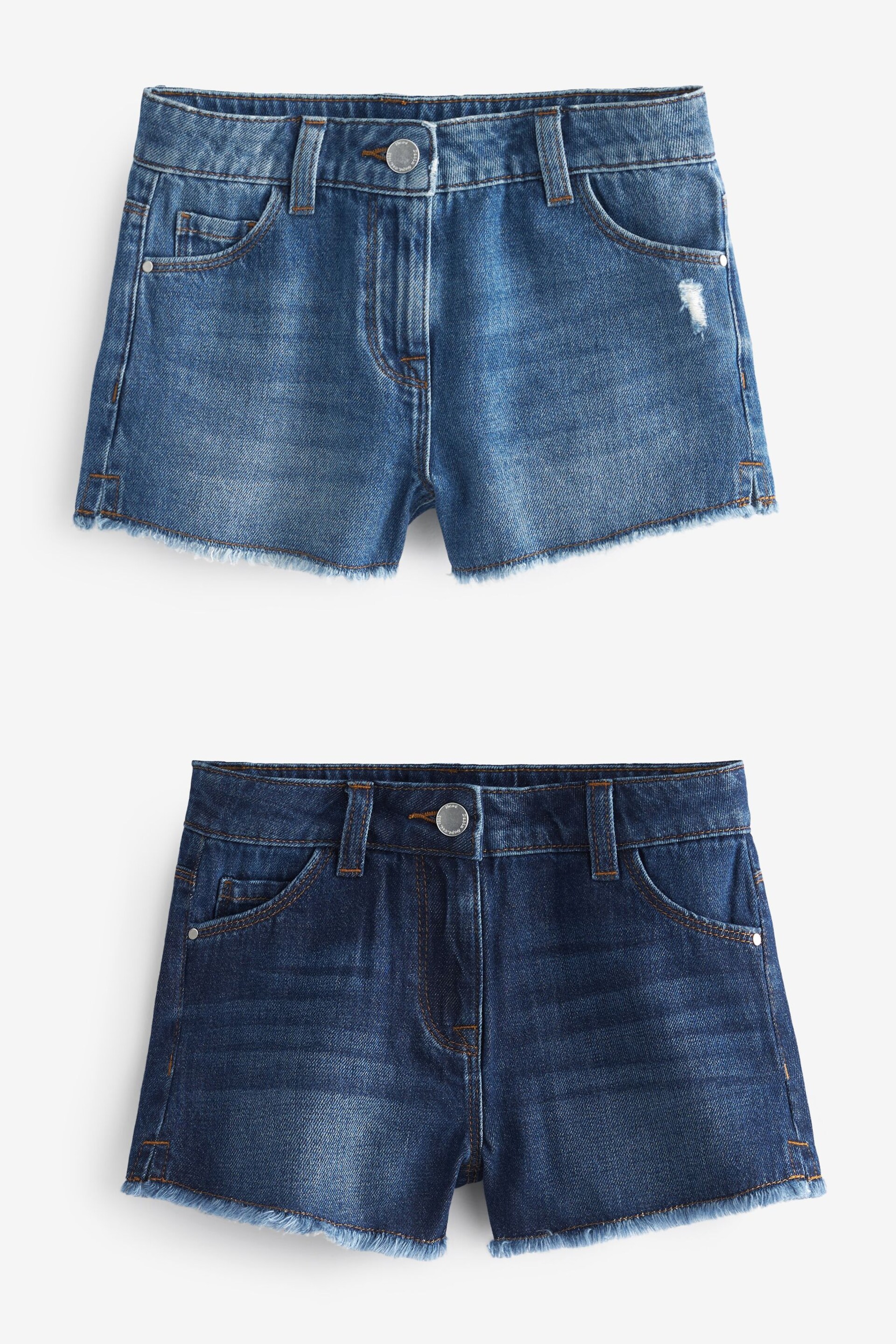 Blue Denim 2 Pack Regular Length Frayed Edge Shorts (3-16yrs) - Image 2 of 4