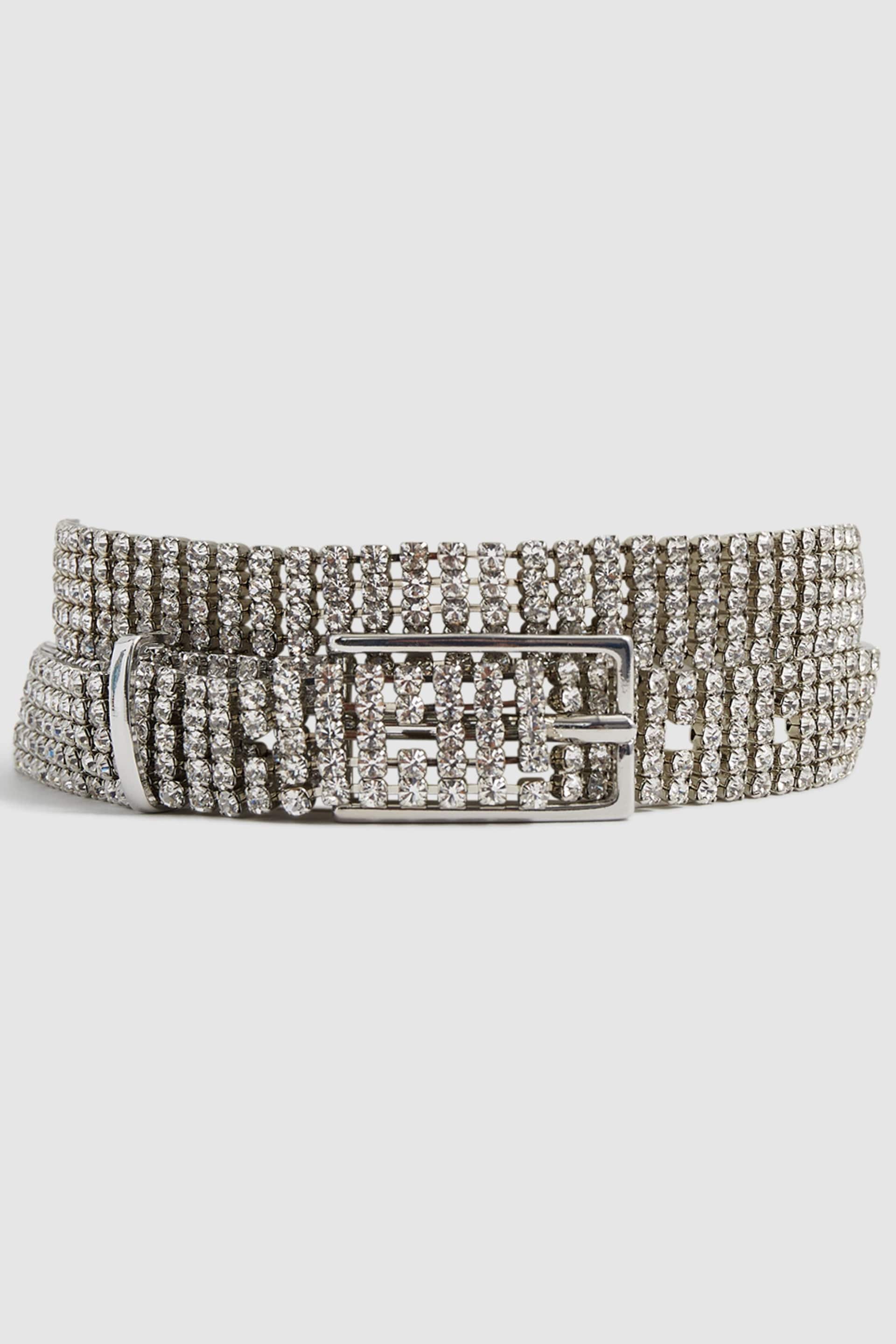 Reiss Silver Cara Crystal Chainmail Belt - Image 1 of 5
