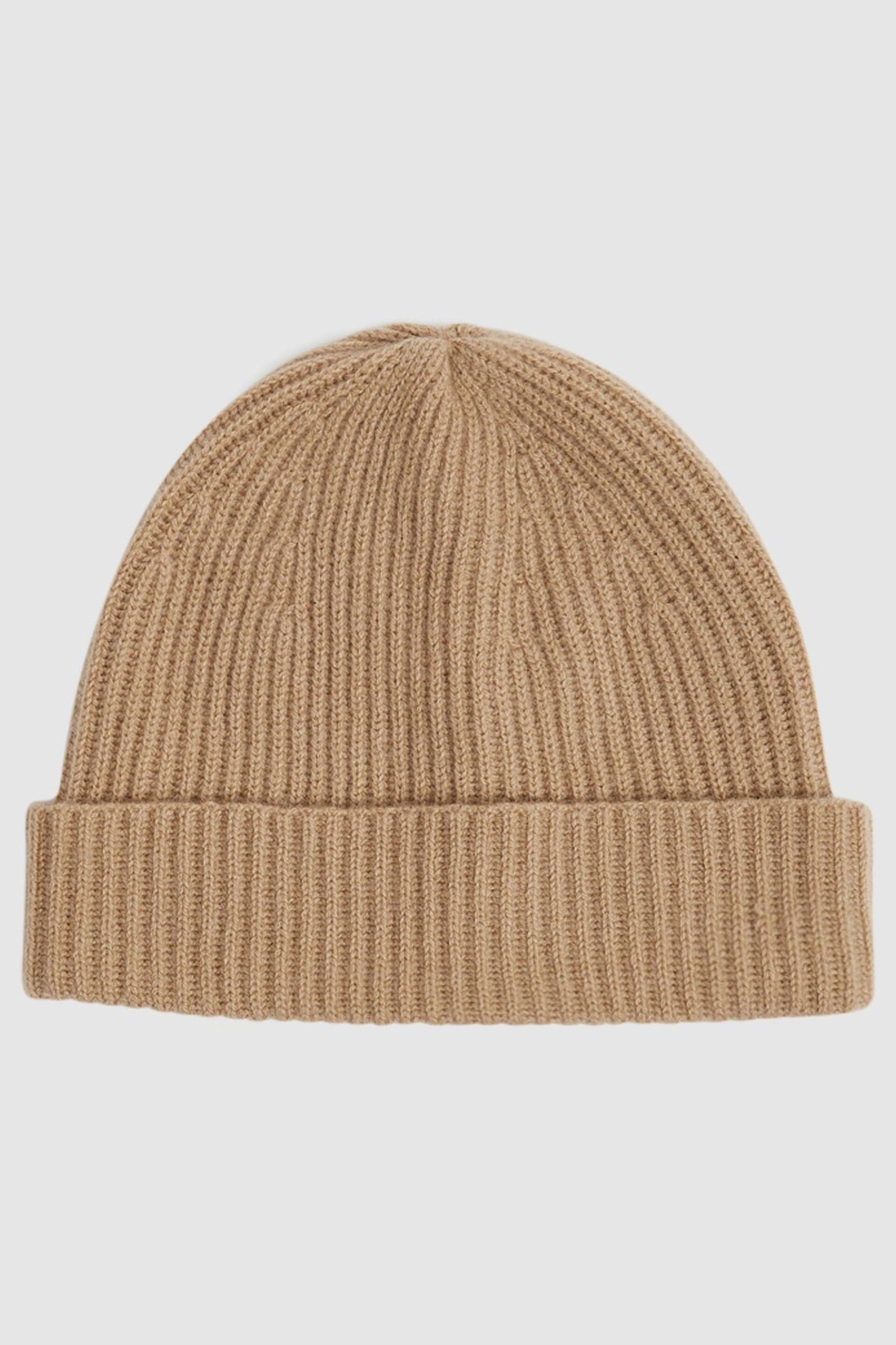 Reiss Camel Cara Cashmere Ribbed Beanie Hat - Image 1 of 4