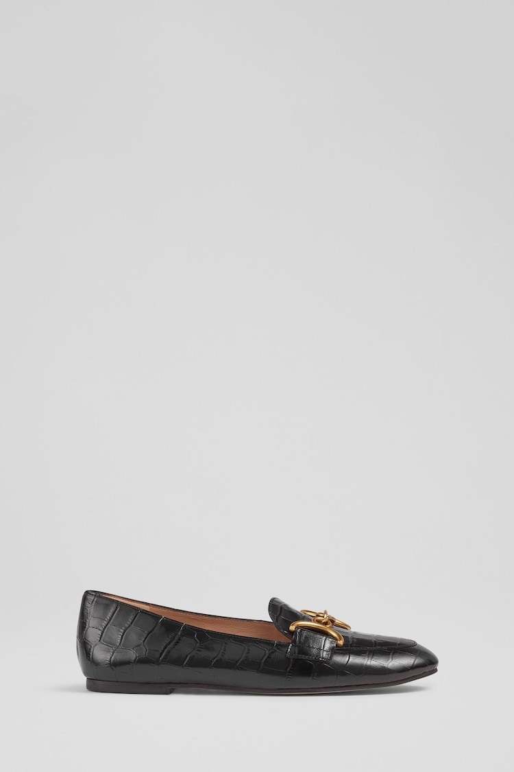 LK Bennett Black Croc Effect Leather Daphne Loafers - Image 1 of 4