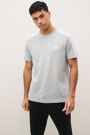 adidas Grey Essentials Single Jersey 3-Stripes T-Shirt - Image 1 of 6