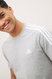 adidas Grey Essentials Single Jersey 3-Stripes T-Shirt - Image 5 of 6