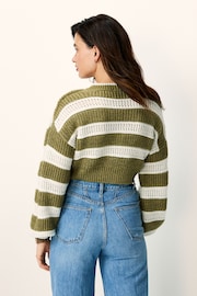 Green Stripe Cropped V-Neck Jumper - Image 3 of 6