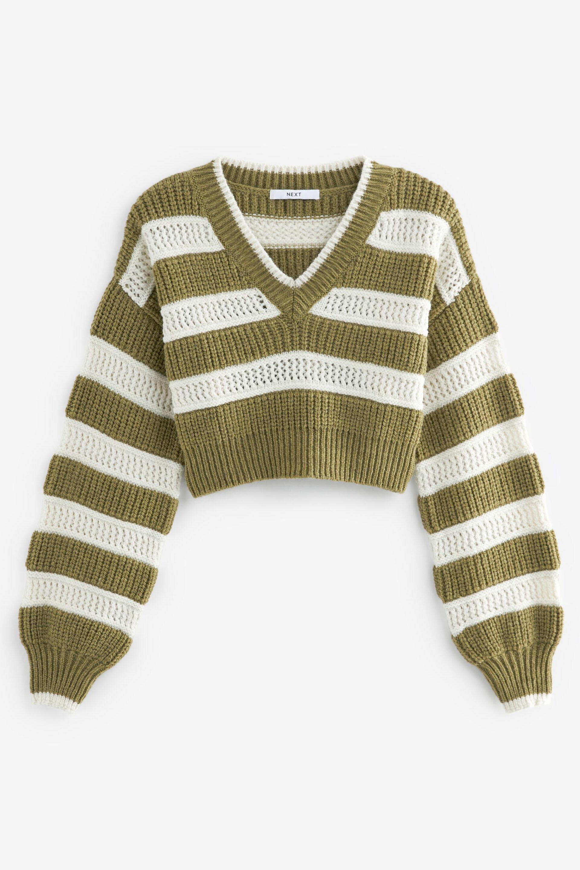 Green Stripe Cropped V-Neck Jumper - Image 5 of 6