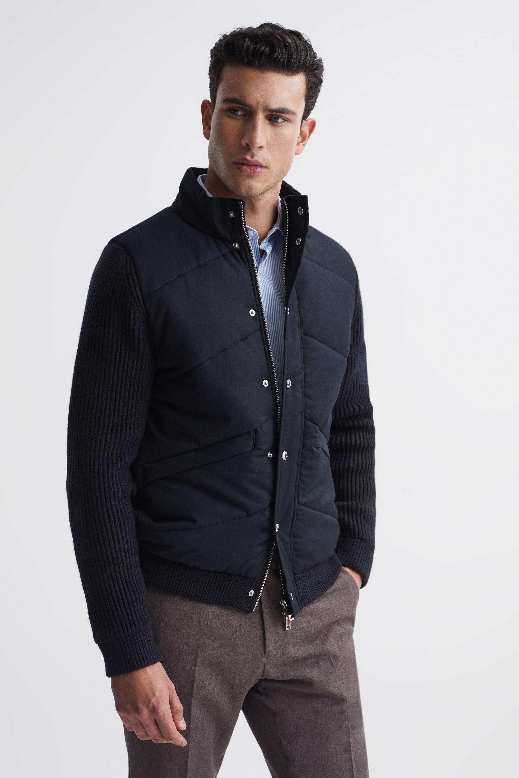 Buy Reiss Navy Sinclair Quilted Hybrid Funnel Neck Jacket from the Next UK online shop